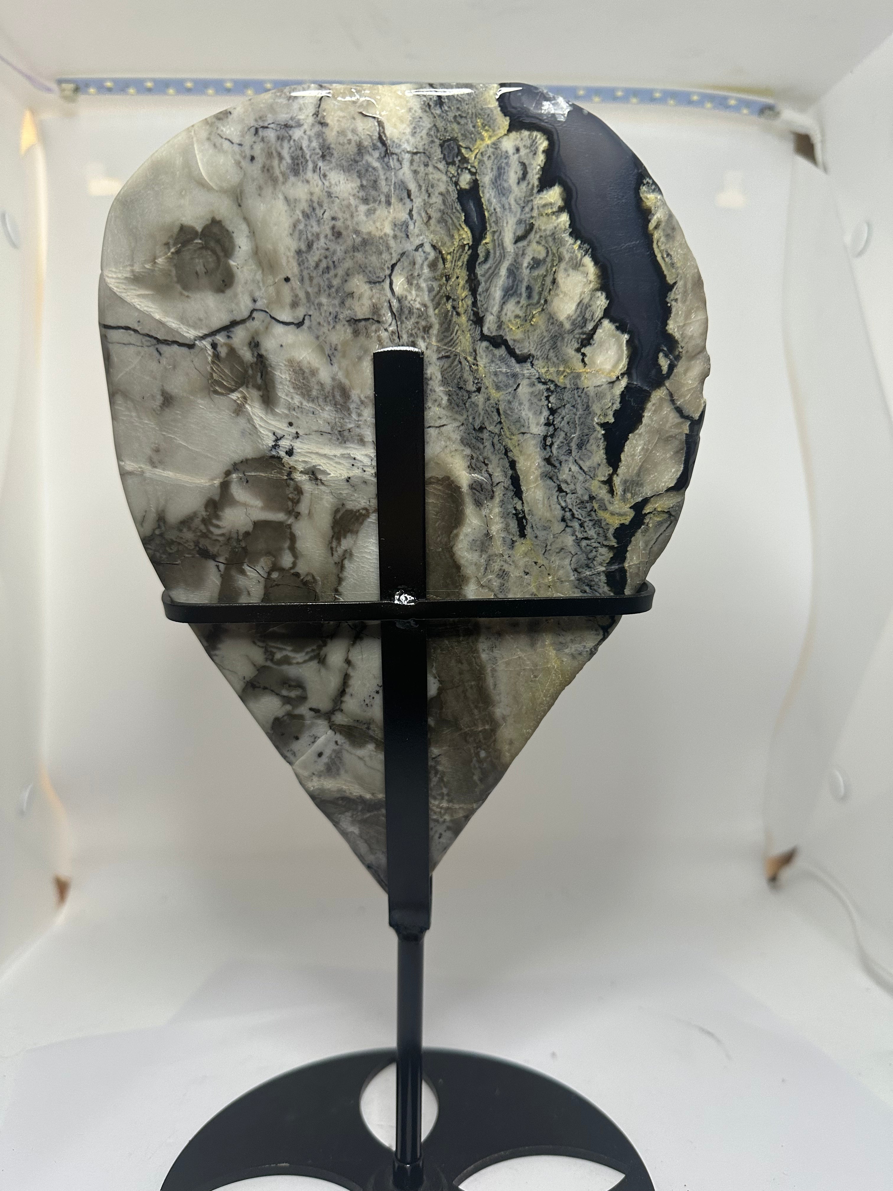Volcanic Agate Alien Head Carving on Custom Stand – 2kg