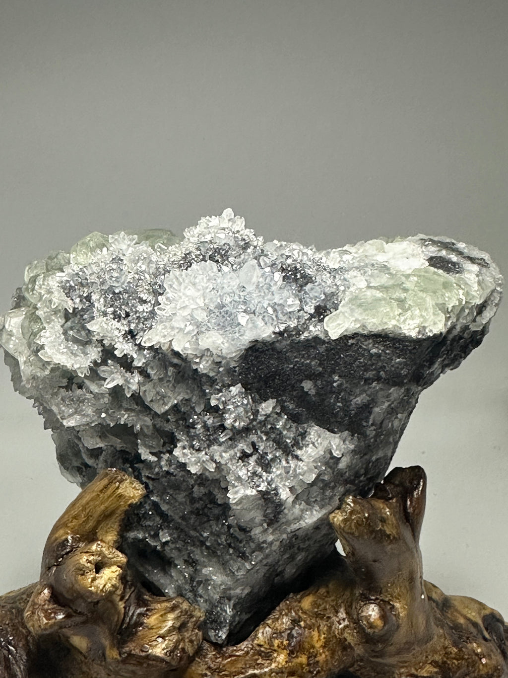 Natural fluorite specimen on a custom stand, 1.08kg, shown from another angle