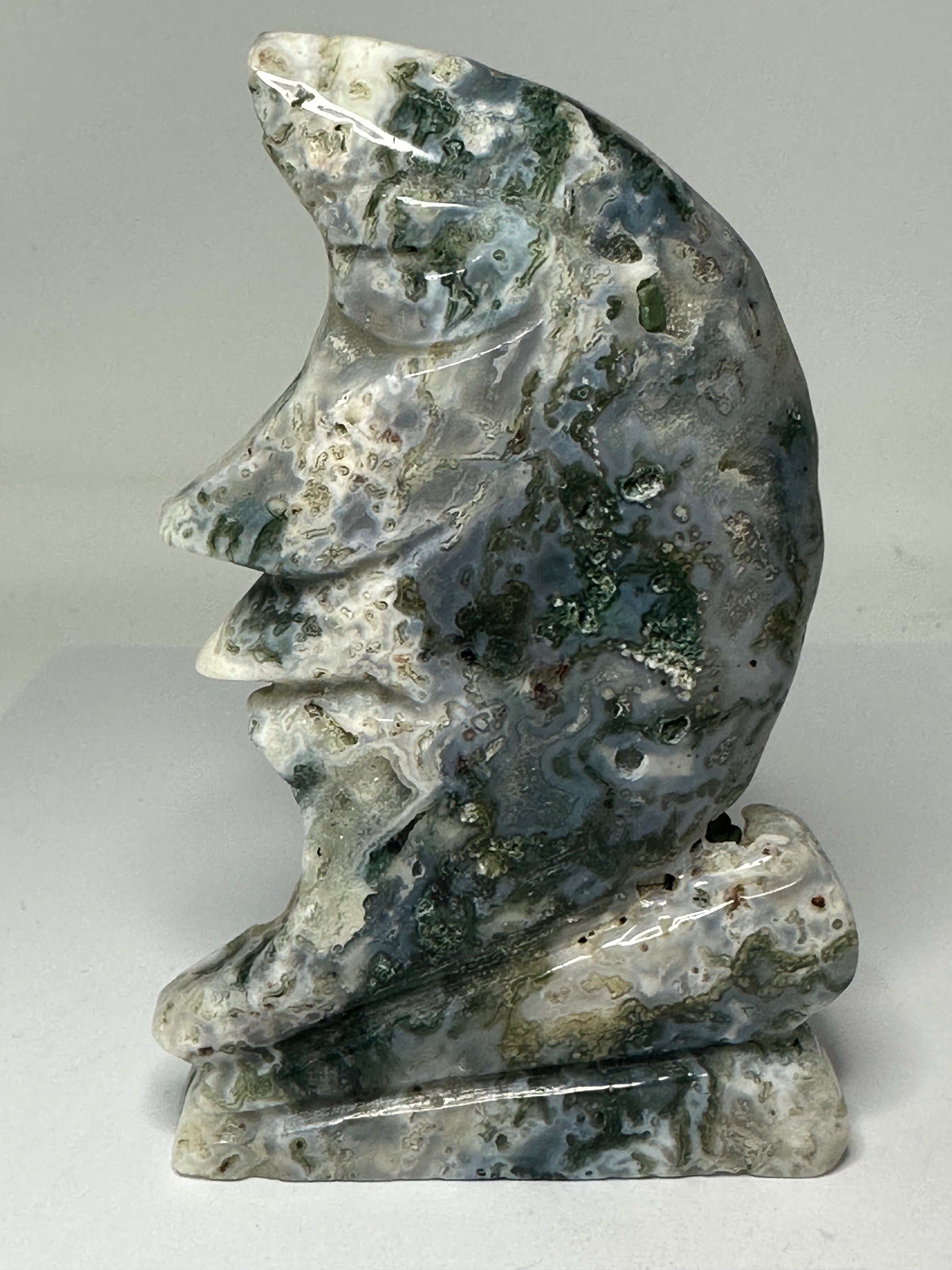 Carved moss agate moon carving, 220g
