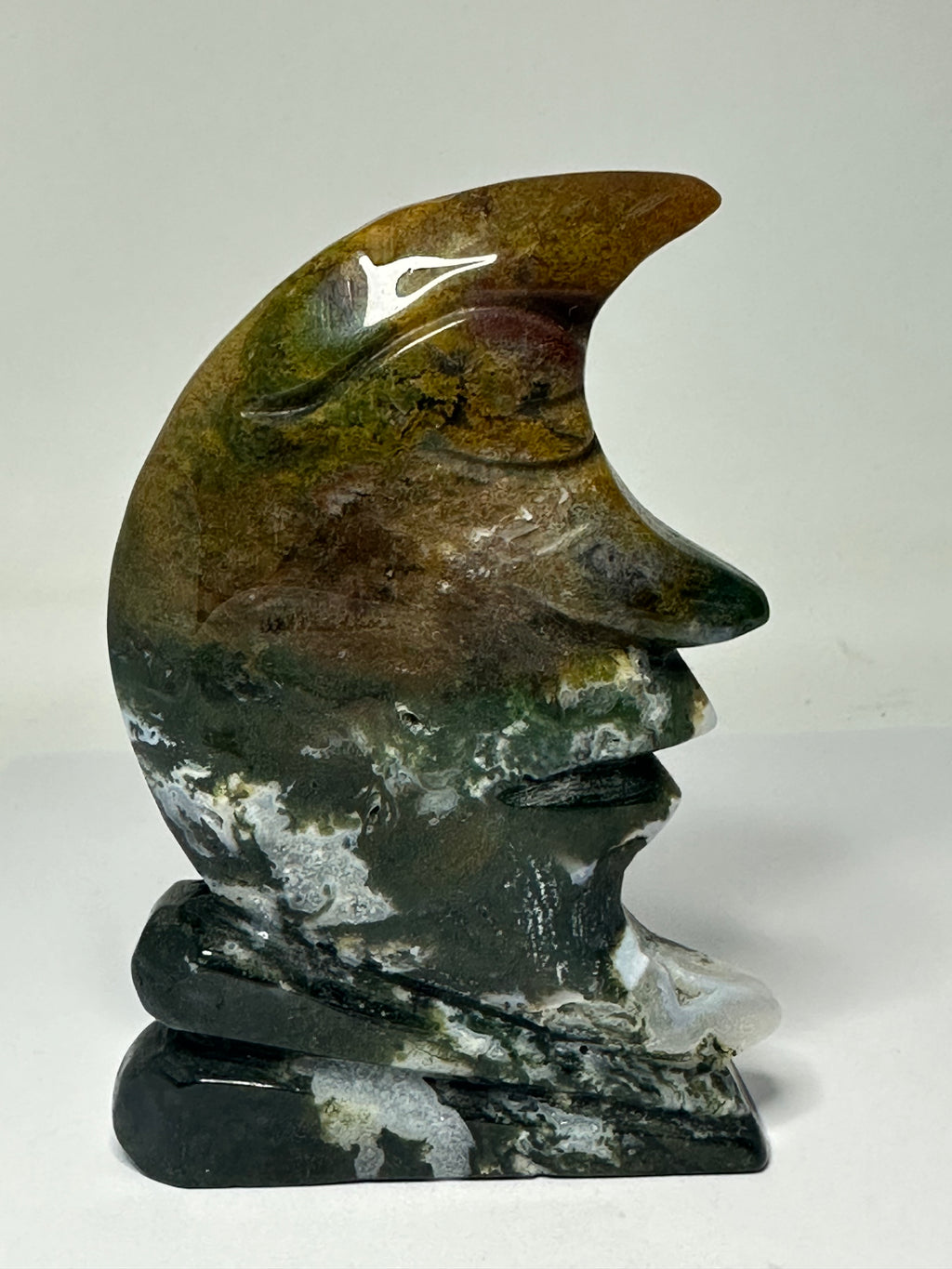 Carved ocean jasper moon carving, 240g