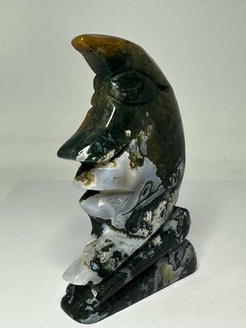 Carved ocean jasper moon carving, 240g, shown from another angle