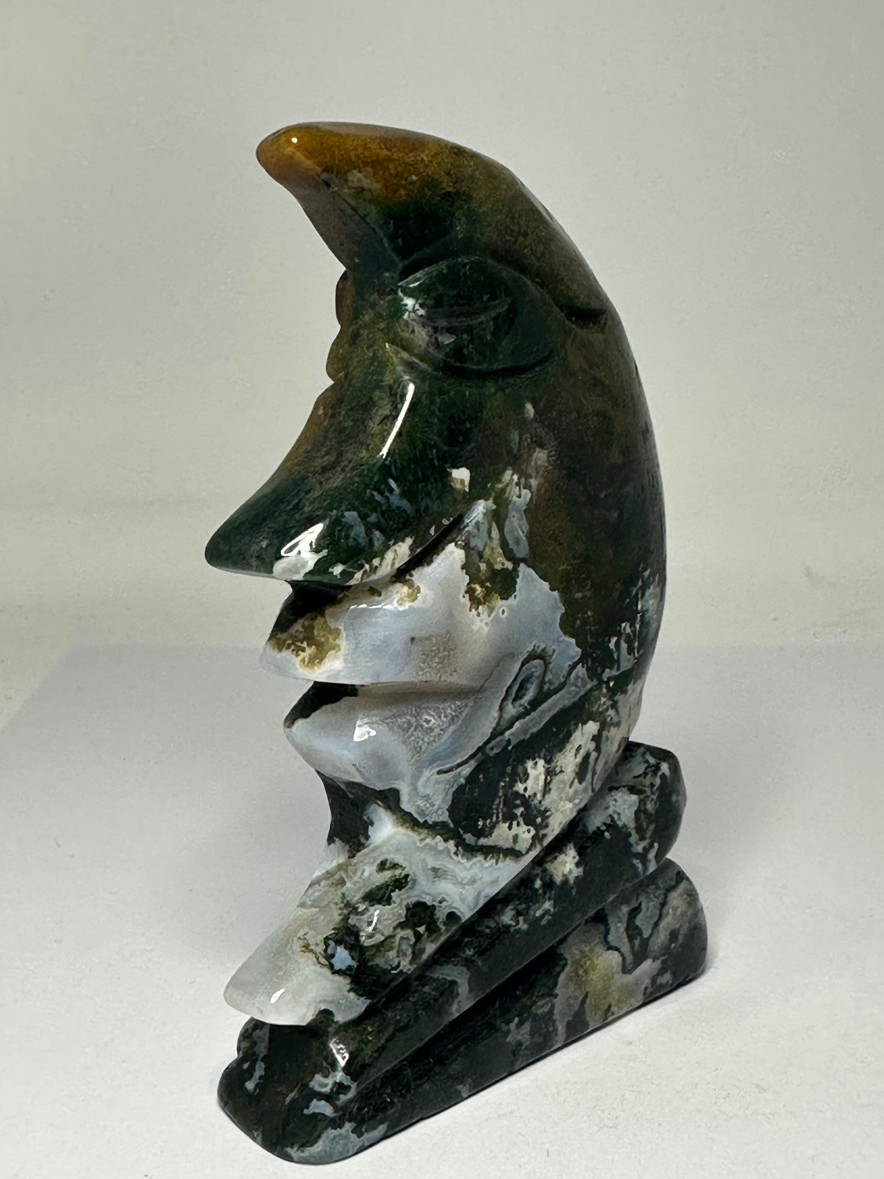 Carved ocean jasper moon carving, 240g, shown from another angle