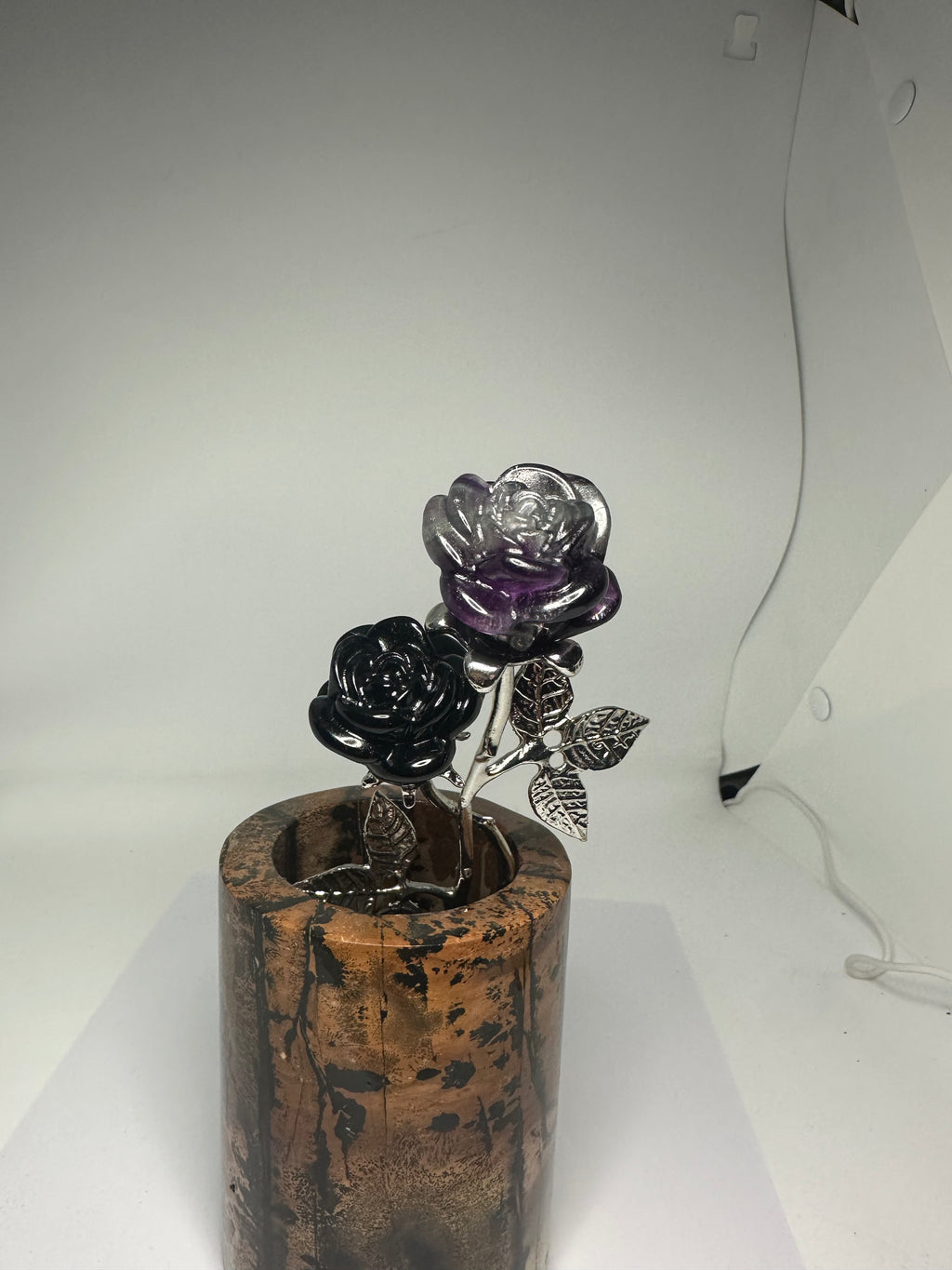 Double Rose Carving – Black Obsidian & Purple Fluorite – 106g