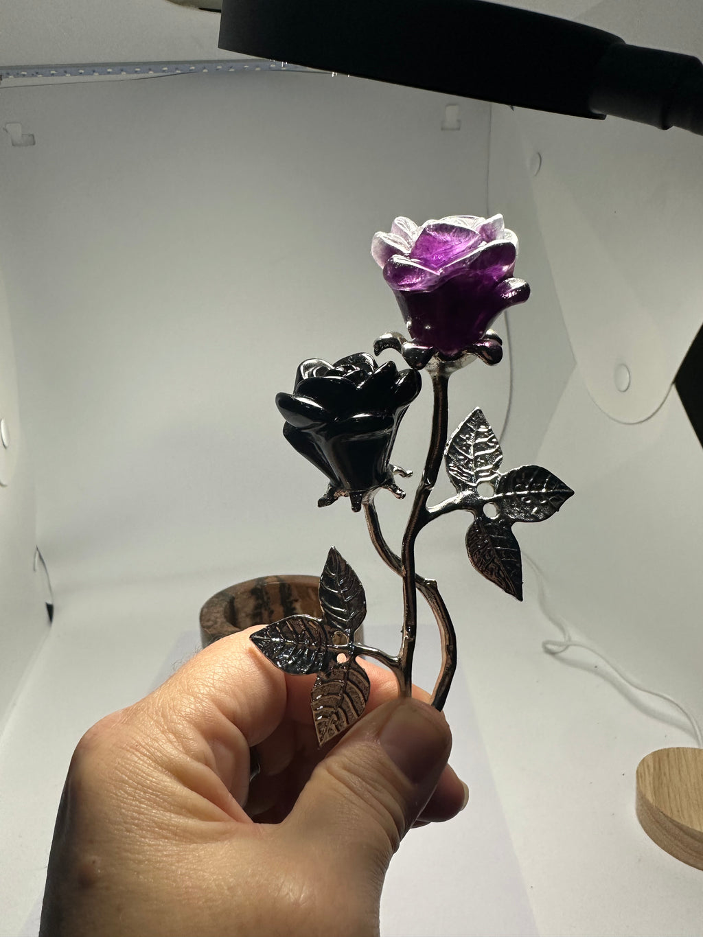 Double Rose Carving – Black Obsidian & Purple Fluorite – 106g