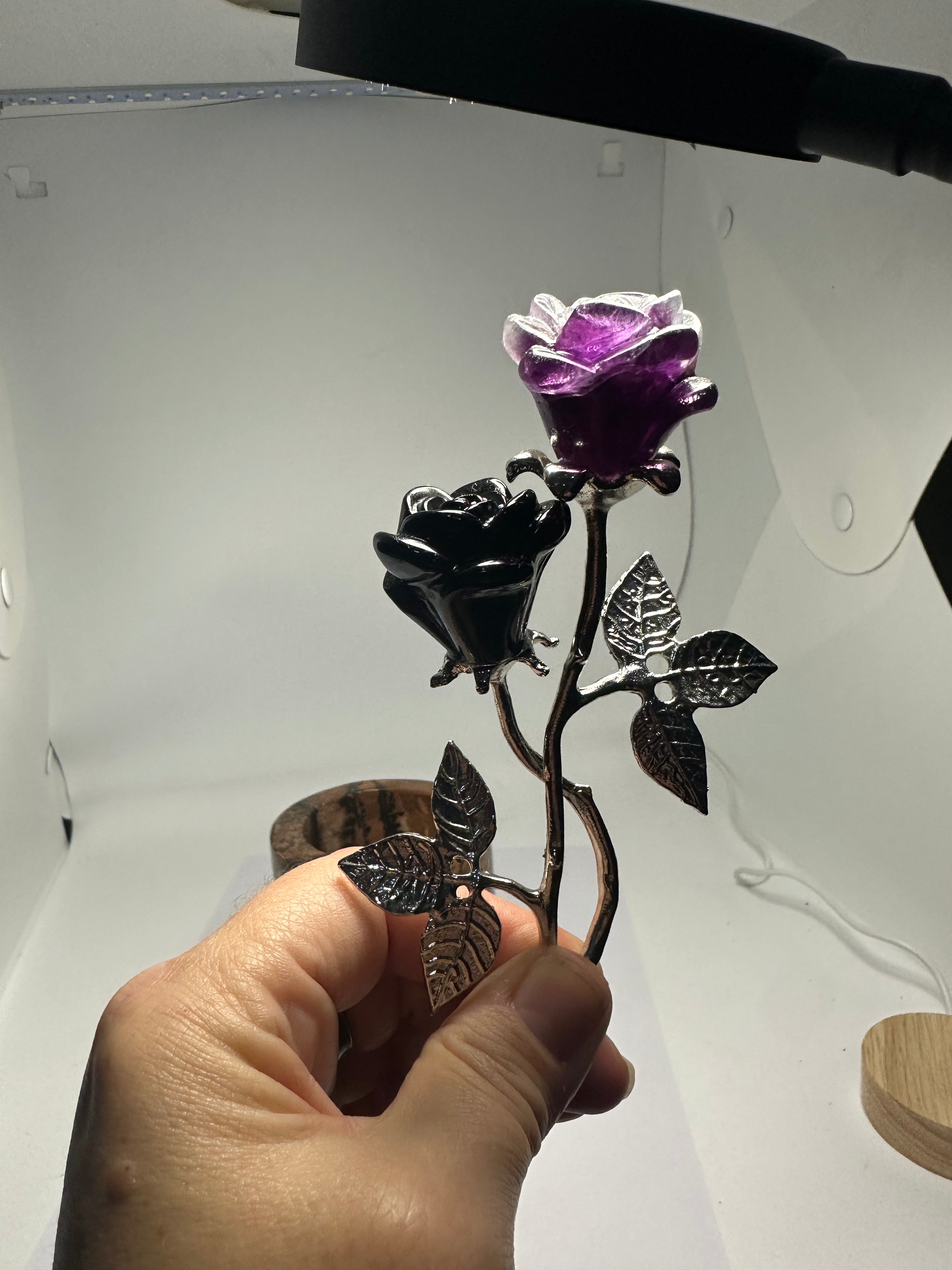 Double Rose Carving – Black Obsidian & Purple Fluorite – 106g