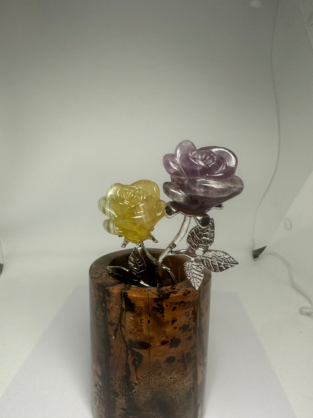 Double Fluorite Rose with Silver Metal Stem – 115g