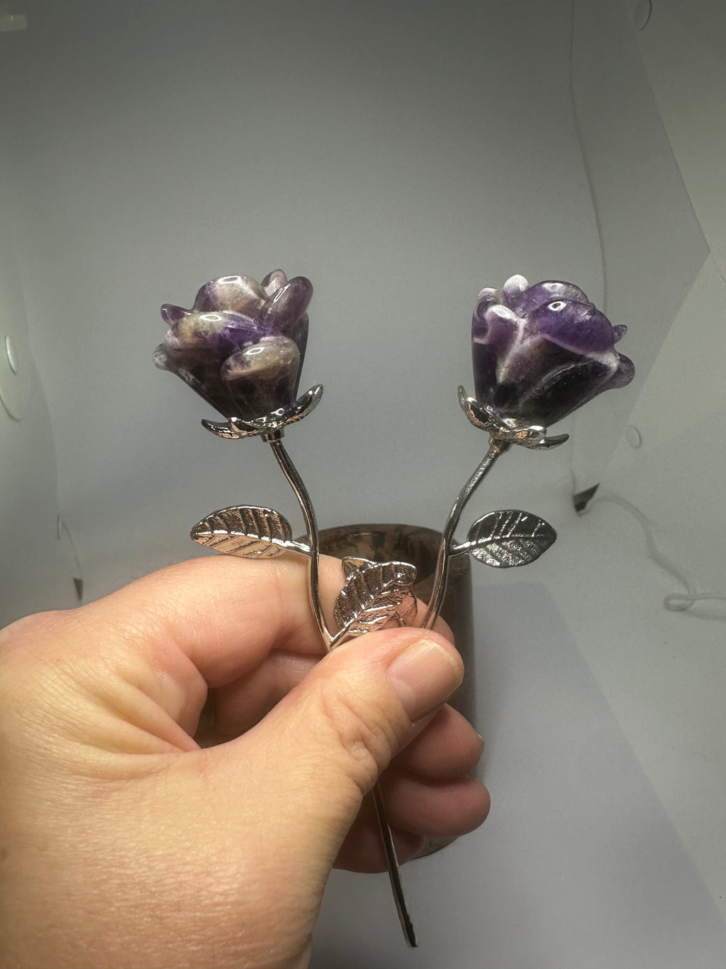 Dream Amethyst Rose with Silver Metal Stem – 40g