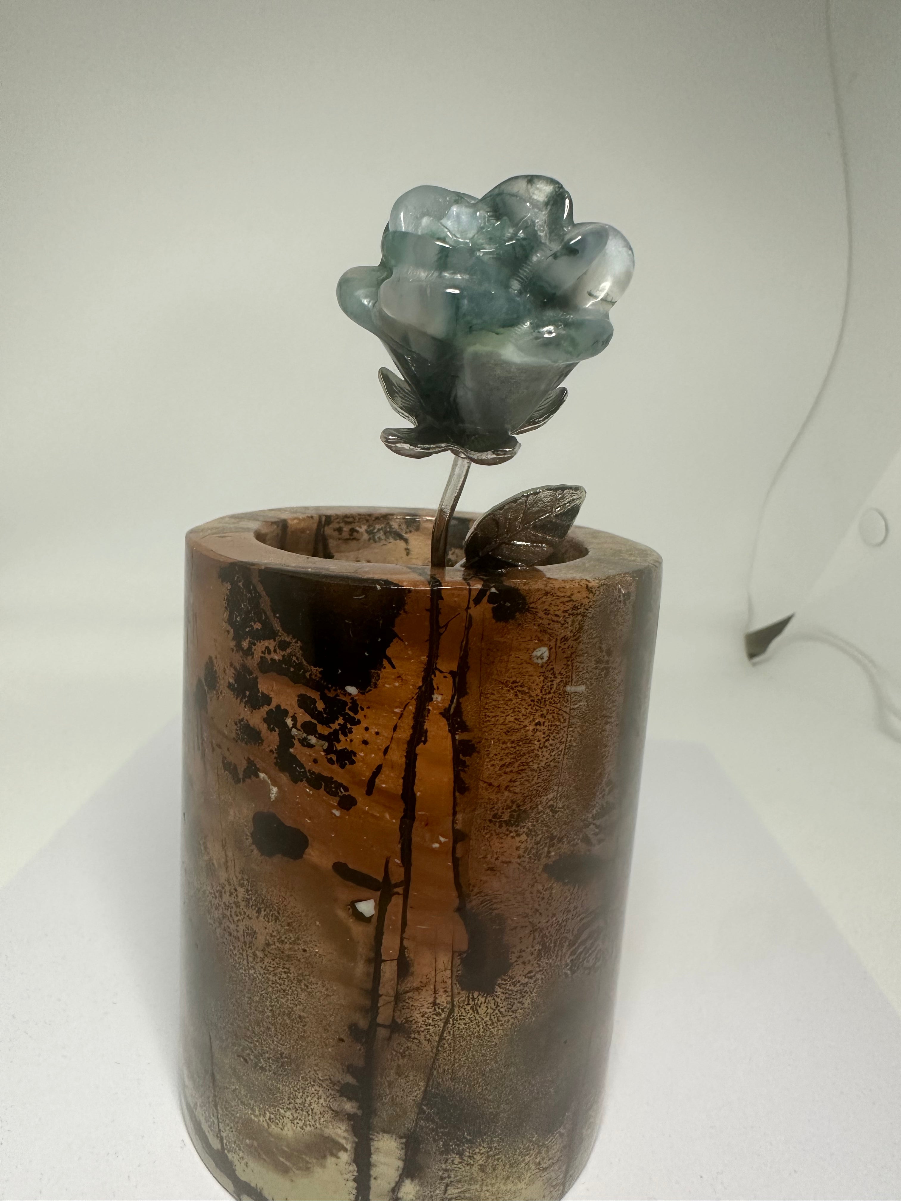 Moss Agate Flower with Silver Metal Stem – 35g