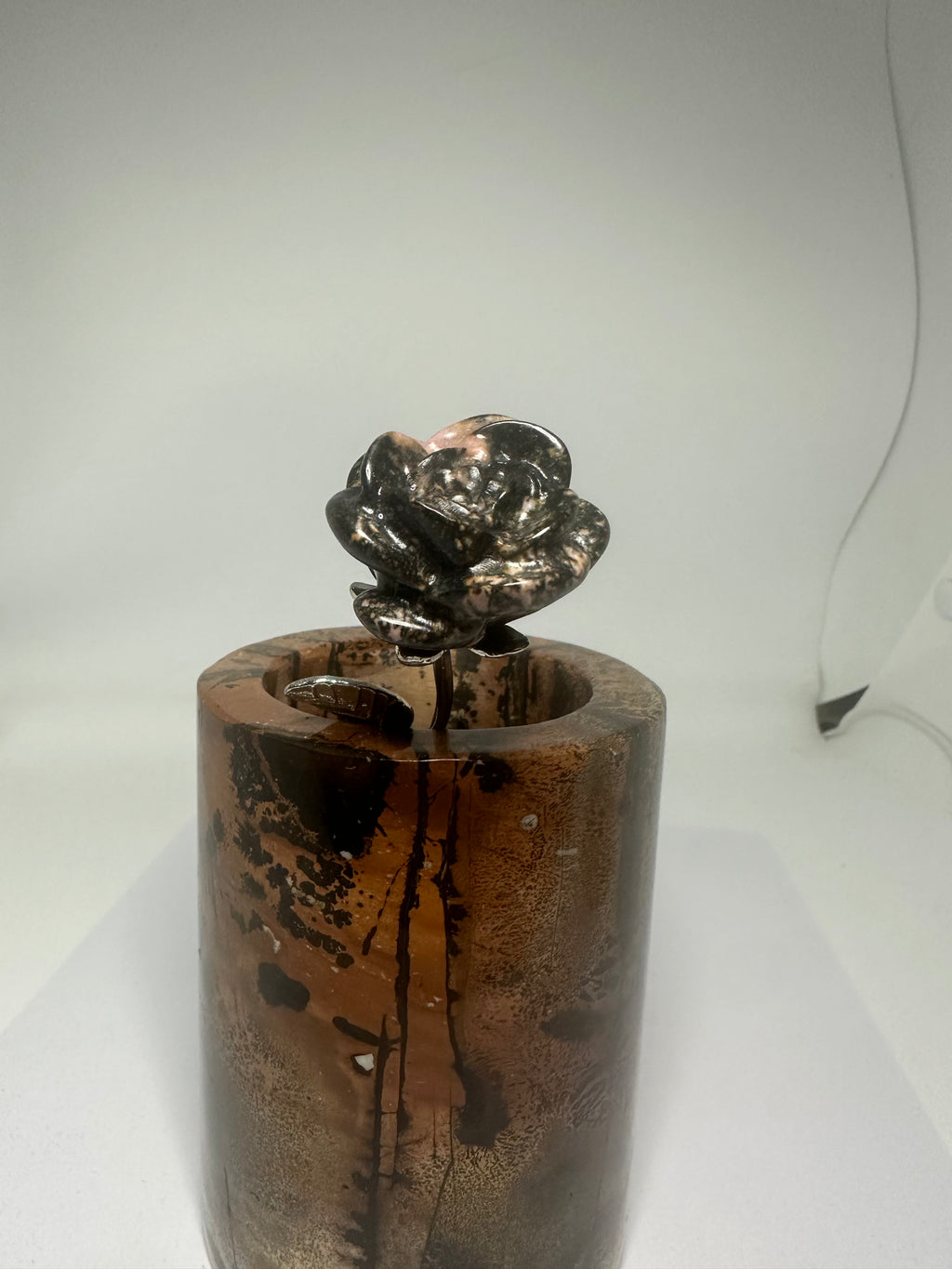 Rhodonite Rose with Silver Metal Stem – 44g