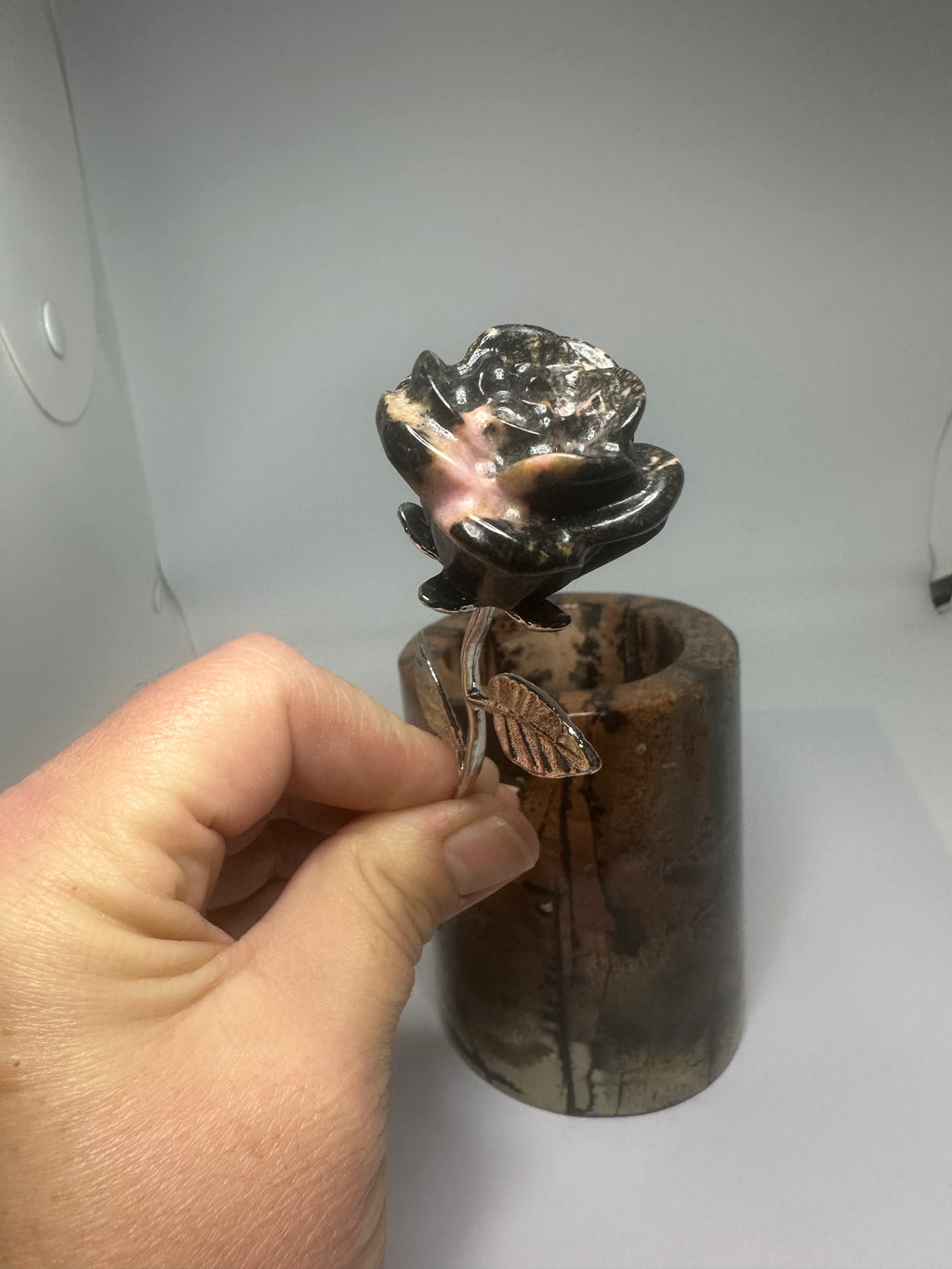 Rhodonite Rose with Silver Metal Stem – 44g