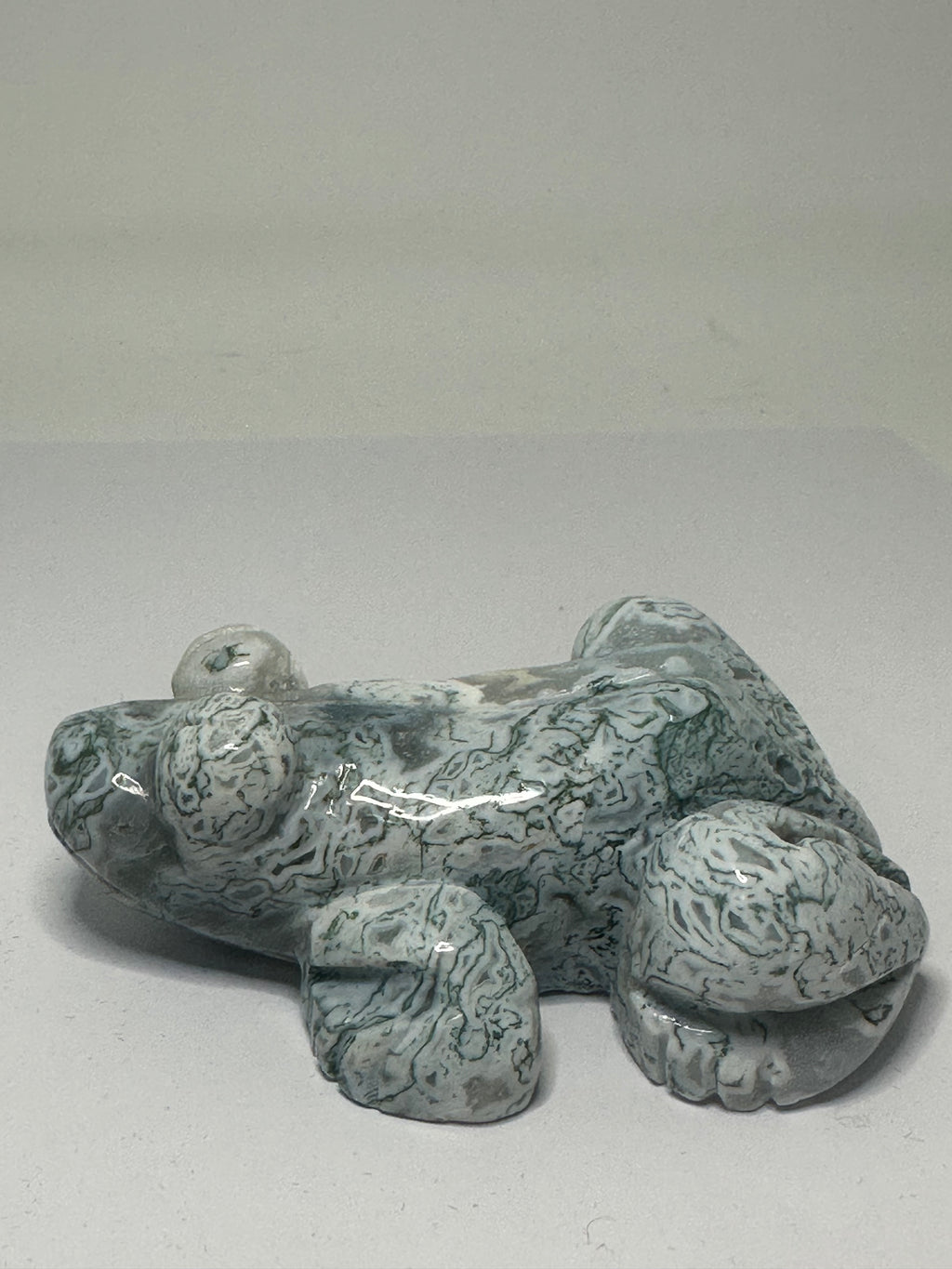 Moss Agate Frog Carving – 256g