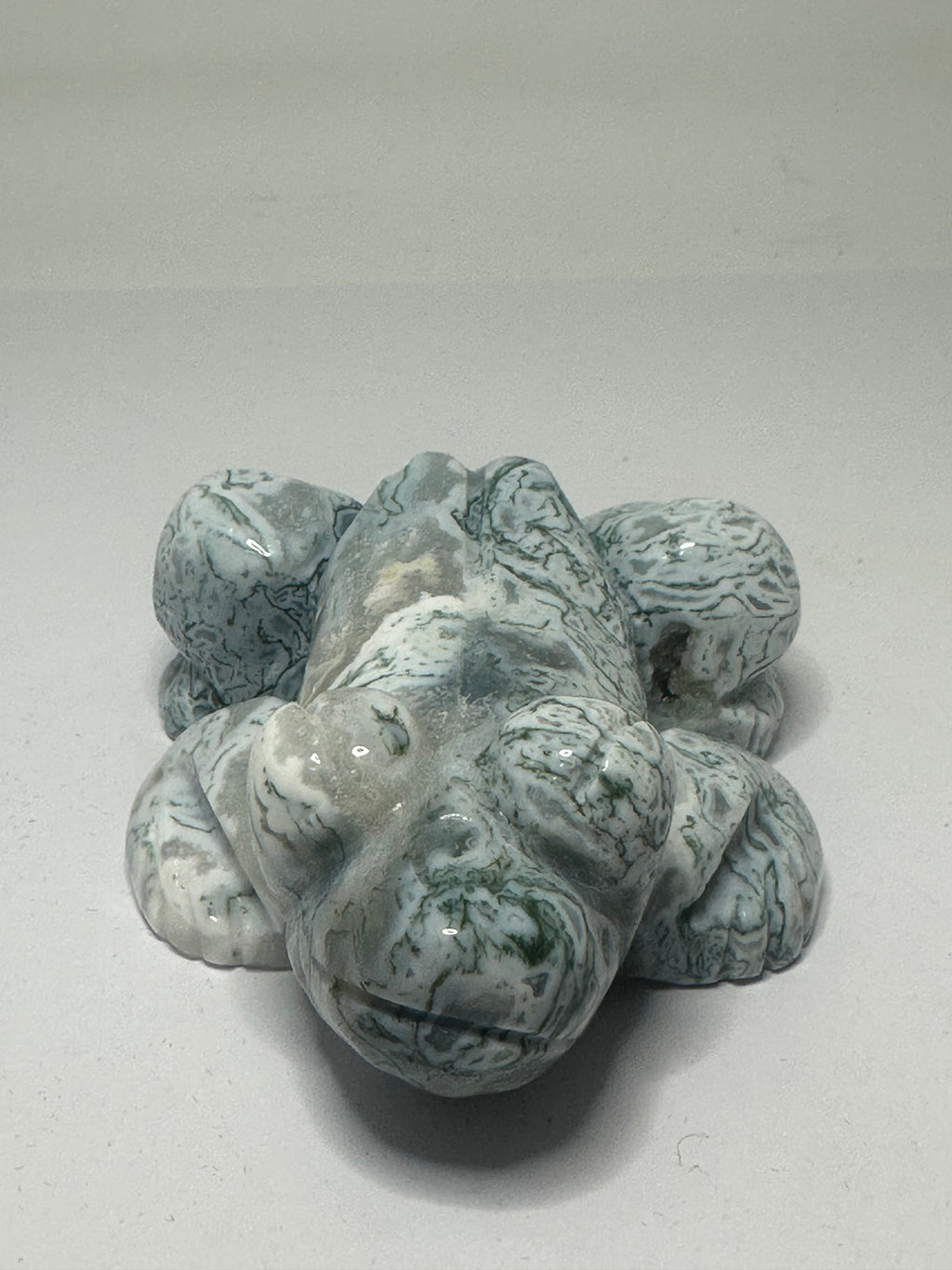 Moss Agate Frog Carving – 256g