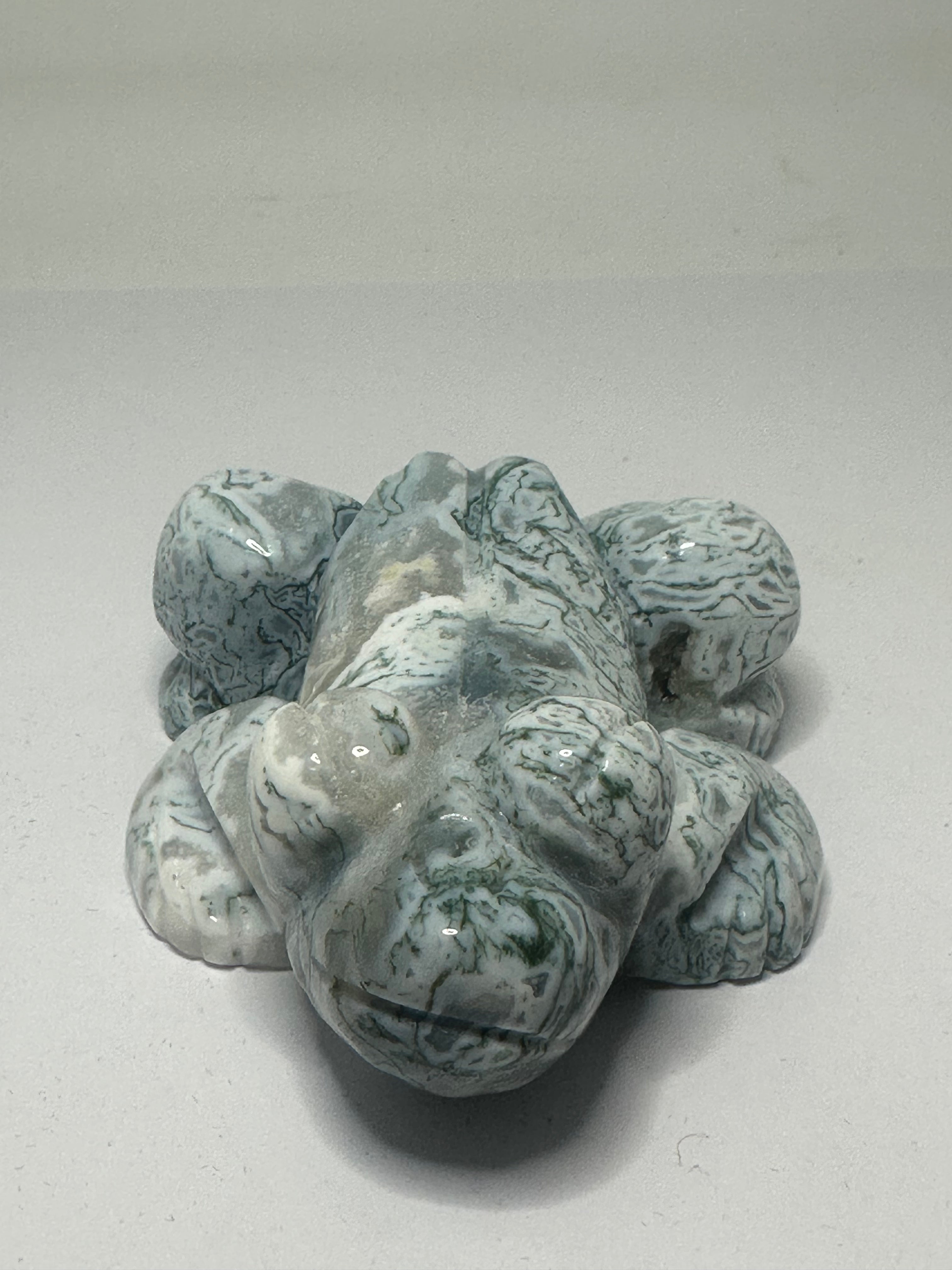Moss Agate Frog Carving – 256g