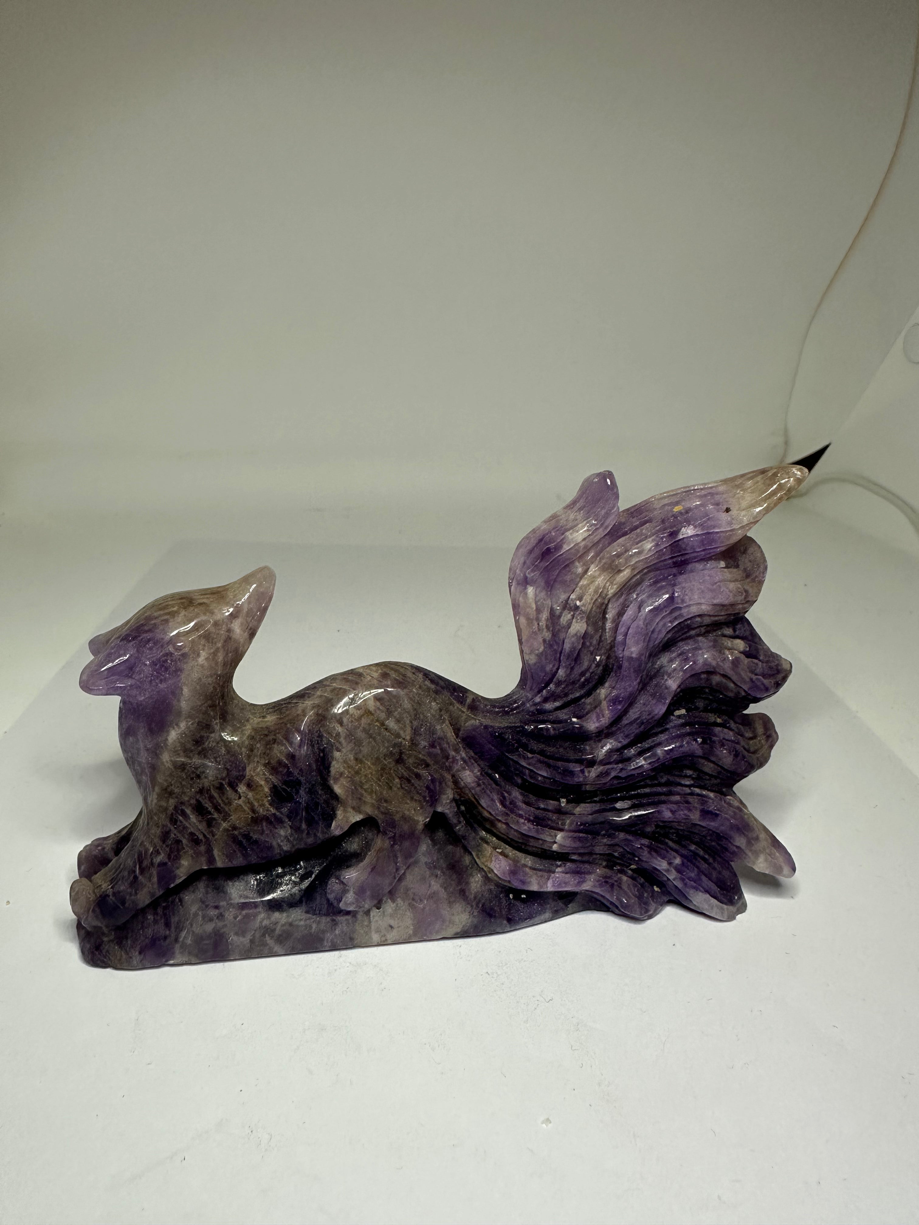 Amethyst Nine-Tailed Fox Carving – 260g