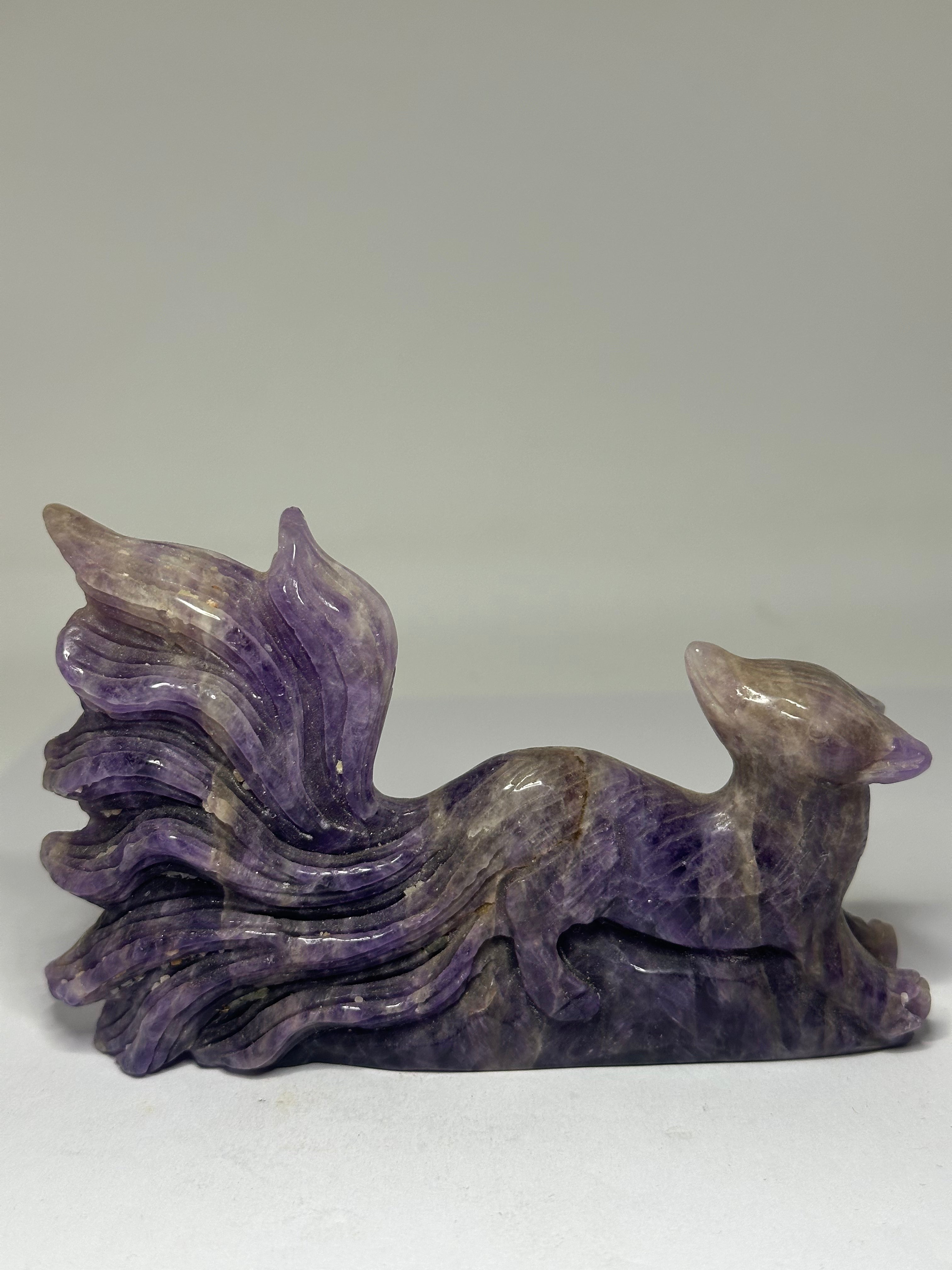 Amethyst Nine-Tailed Fox Carving – 260g