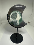 Agate Moon with Green Druzy on Custom Stand – 621g