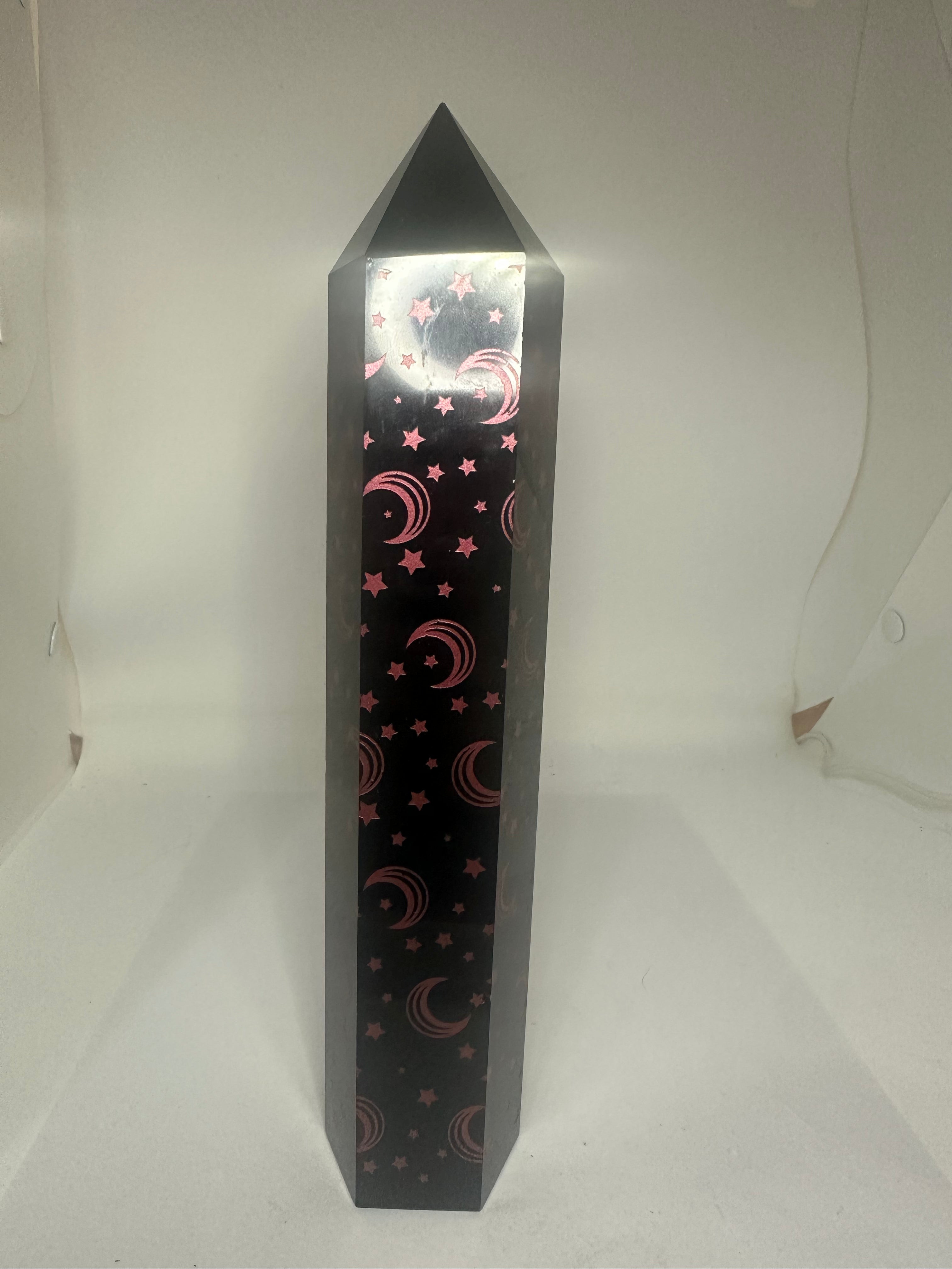 Black Obsidian Tower with Moon Design – 255mm - 881g