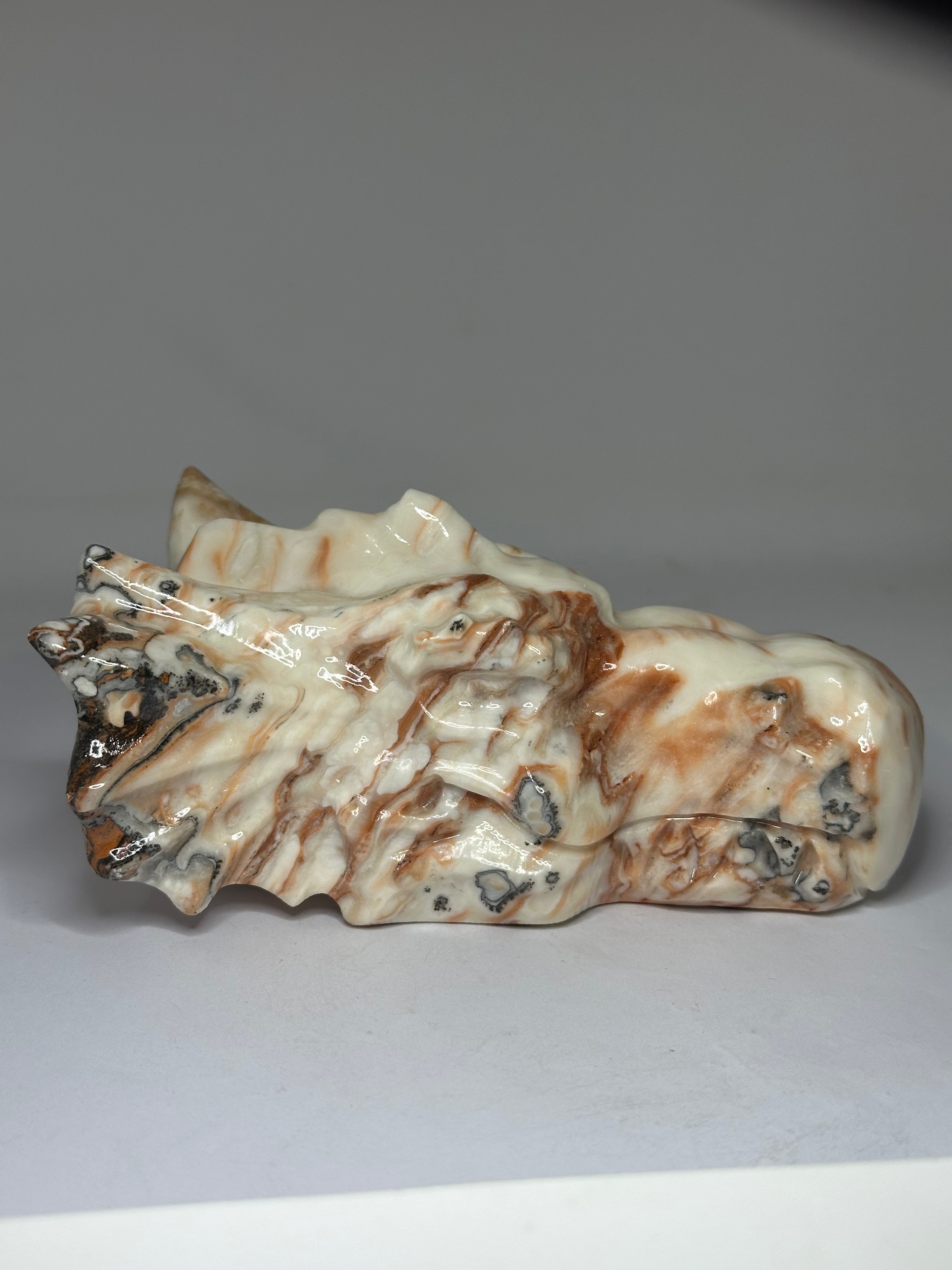 Amber Calcite Dragon Head Carving – 858g