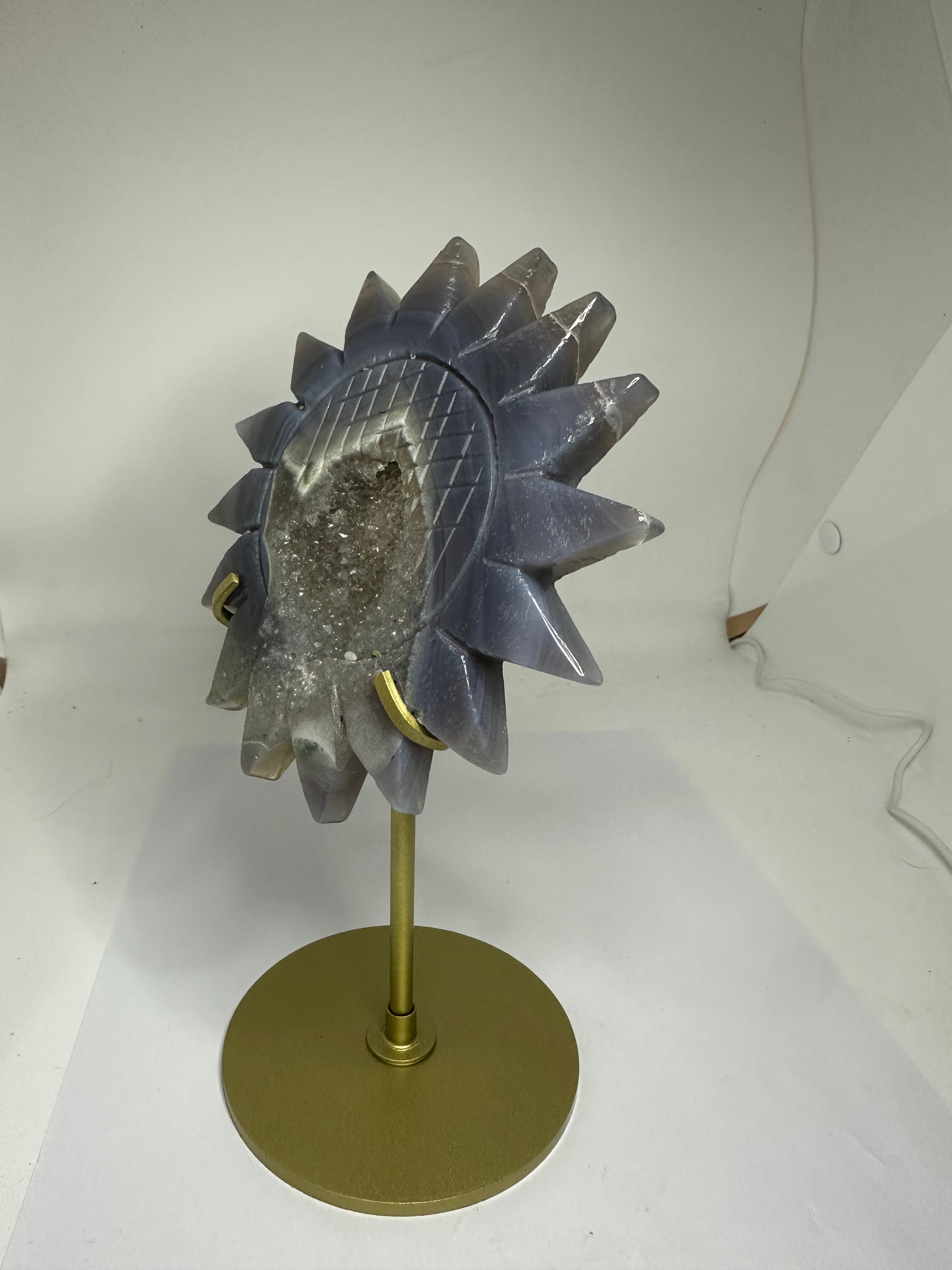 Agate Druzy Flower on Gold Custom Stand – 450g