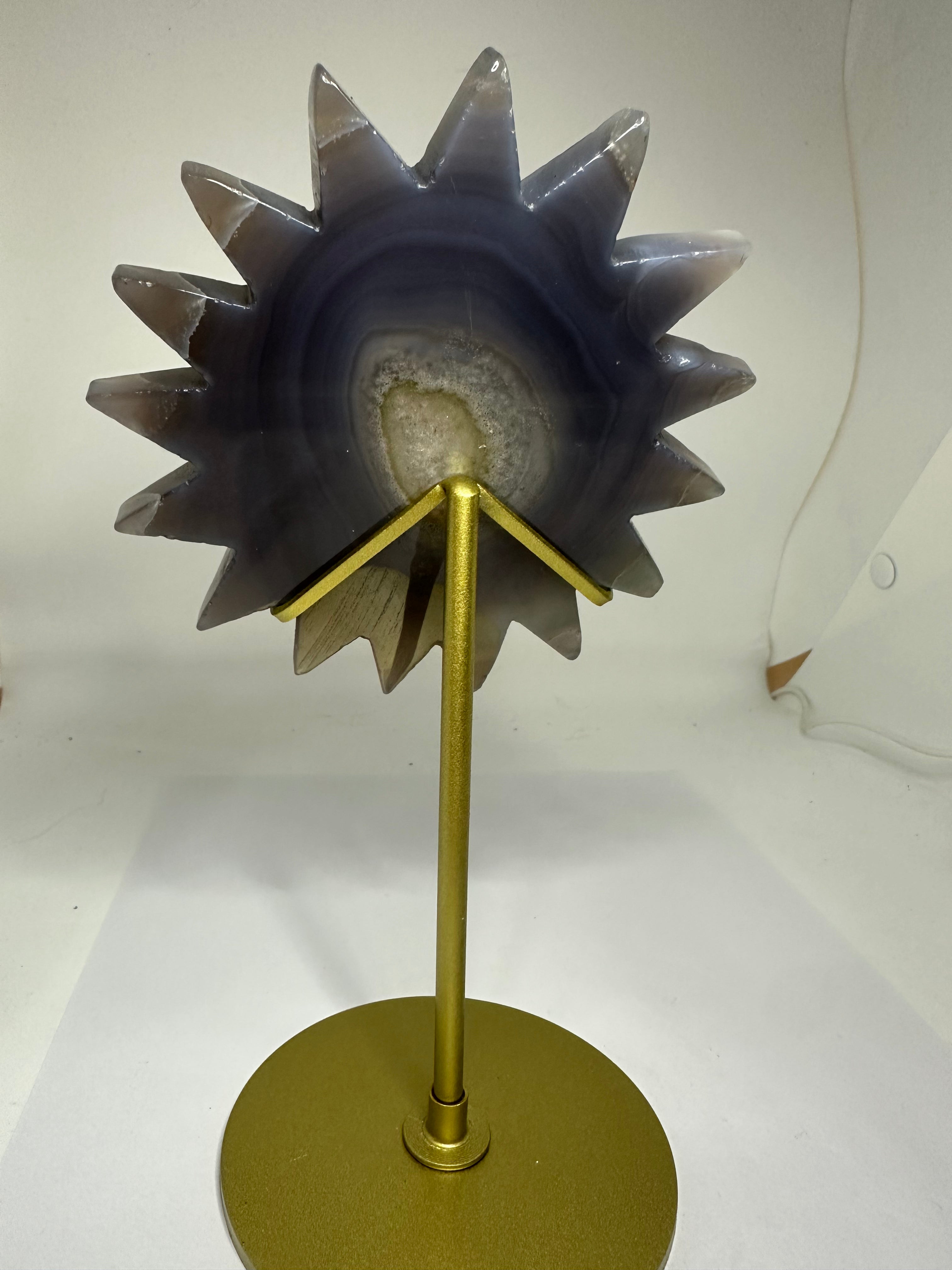 Agate Druzy Flower on Gold Custom Stand – 450g