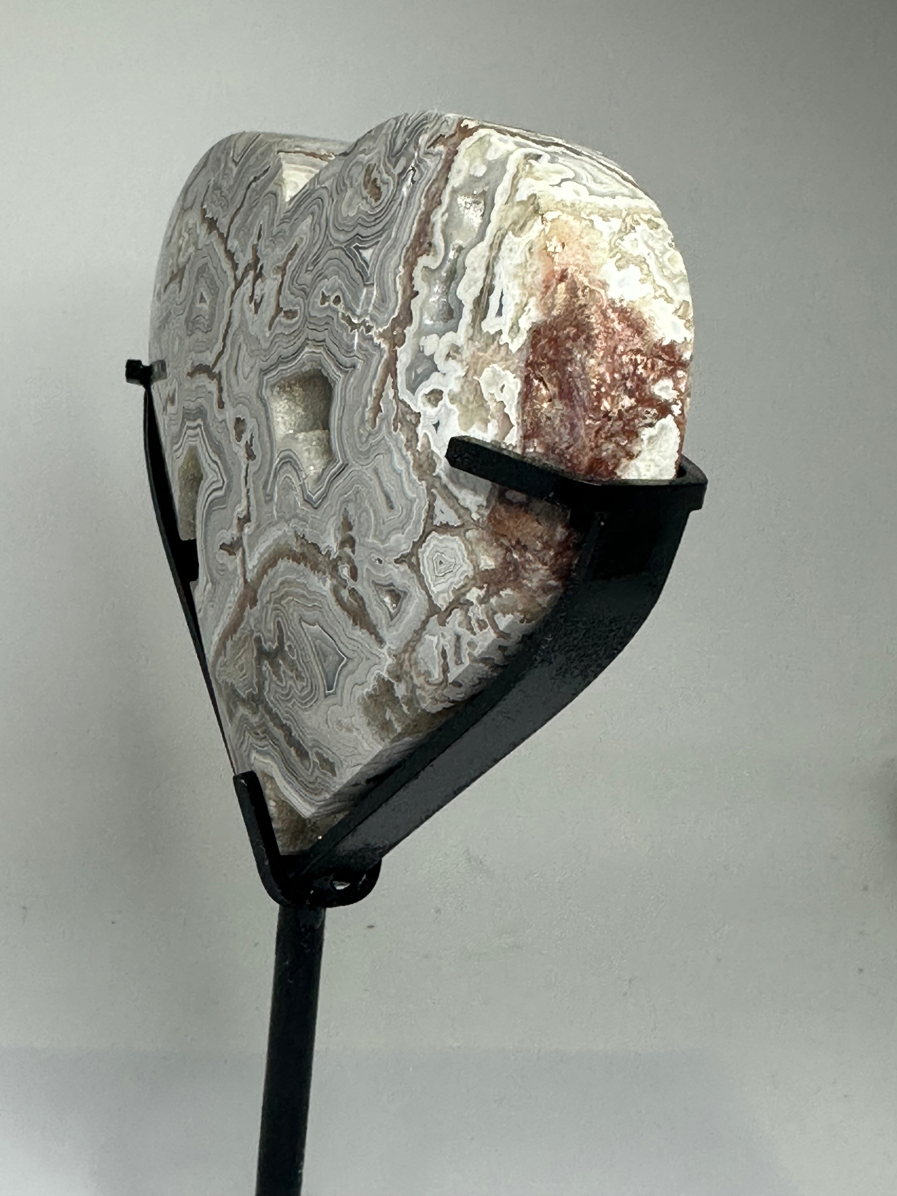Mexican Agate Heart with Druzy on Custom Stand – 569g
