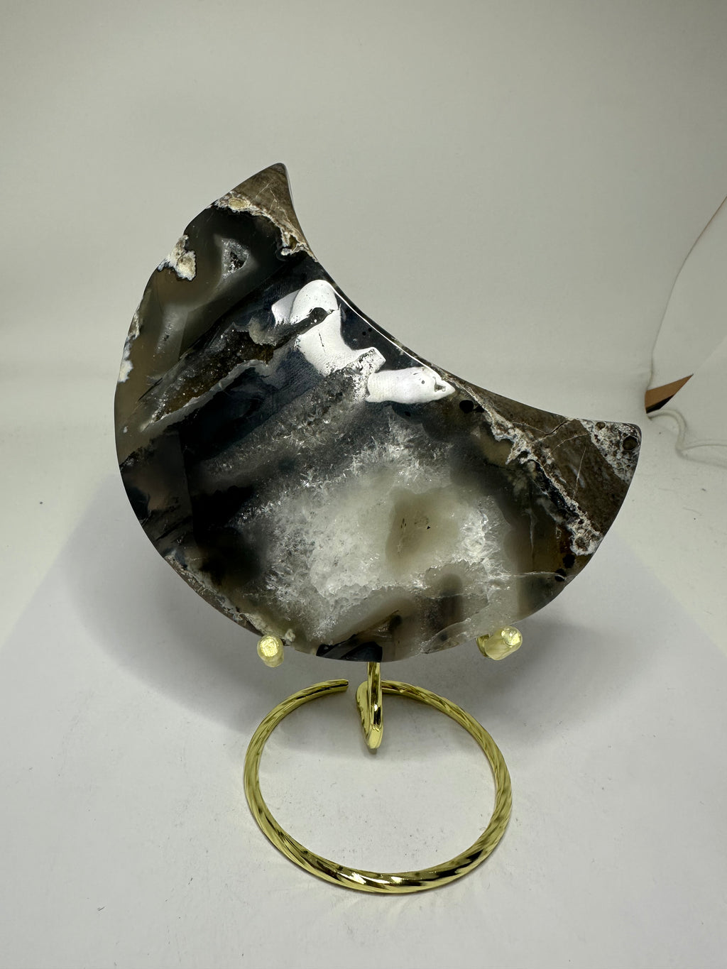 Volcanic Agate Moon with Druzy – 274g