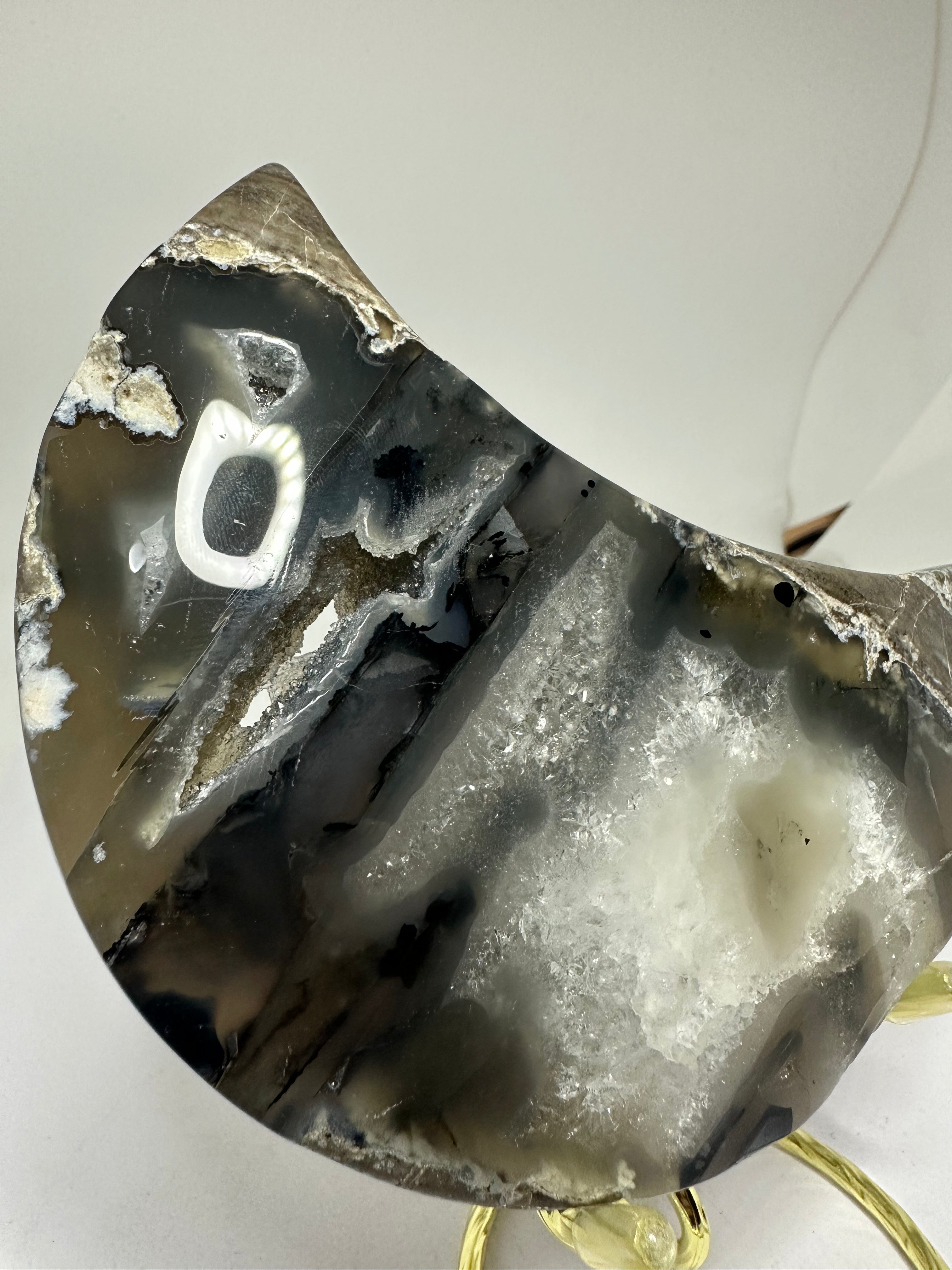 Volcanic Agate Moon with Druzy – 274g