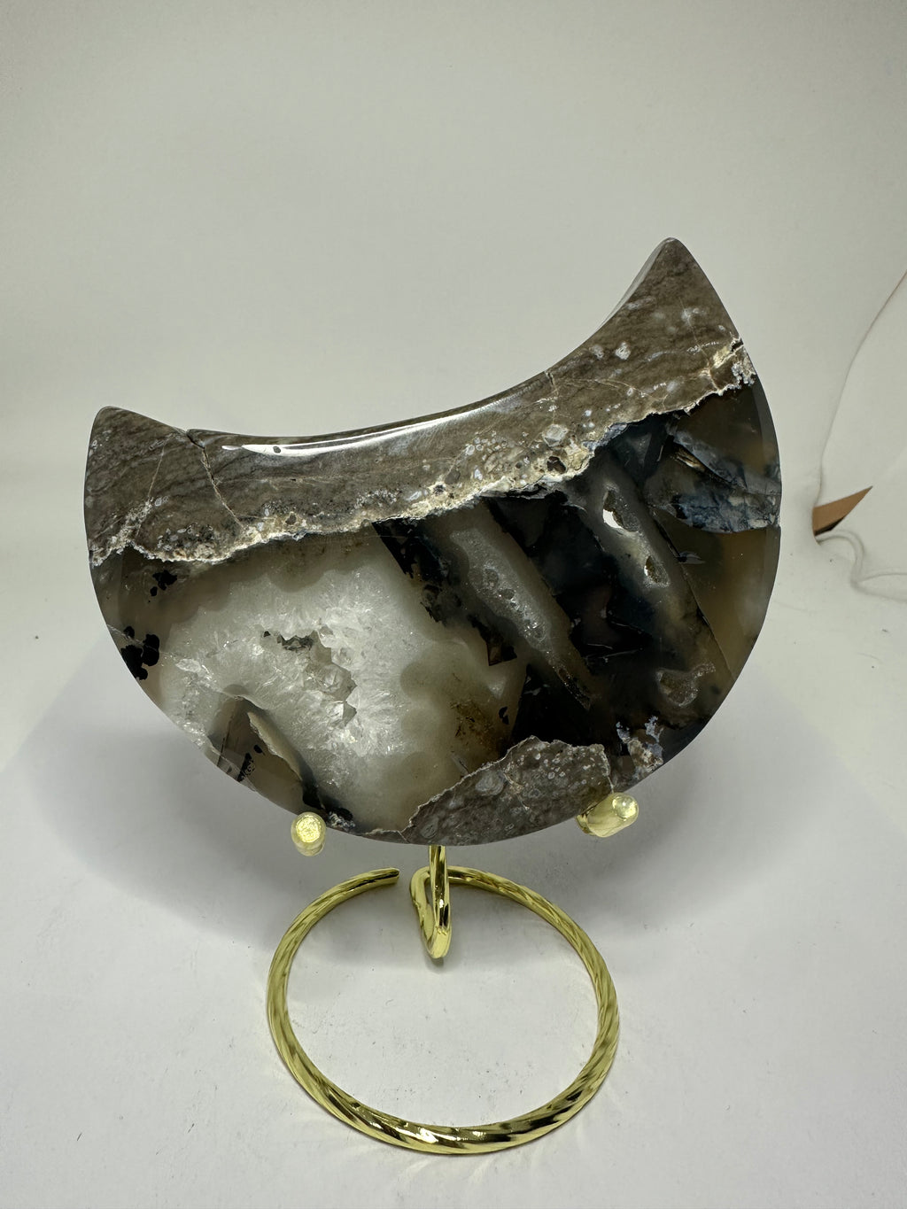 Volcanic Agate Moon with Druzy – 274g