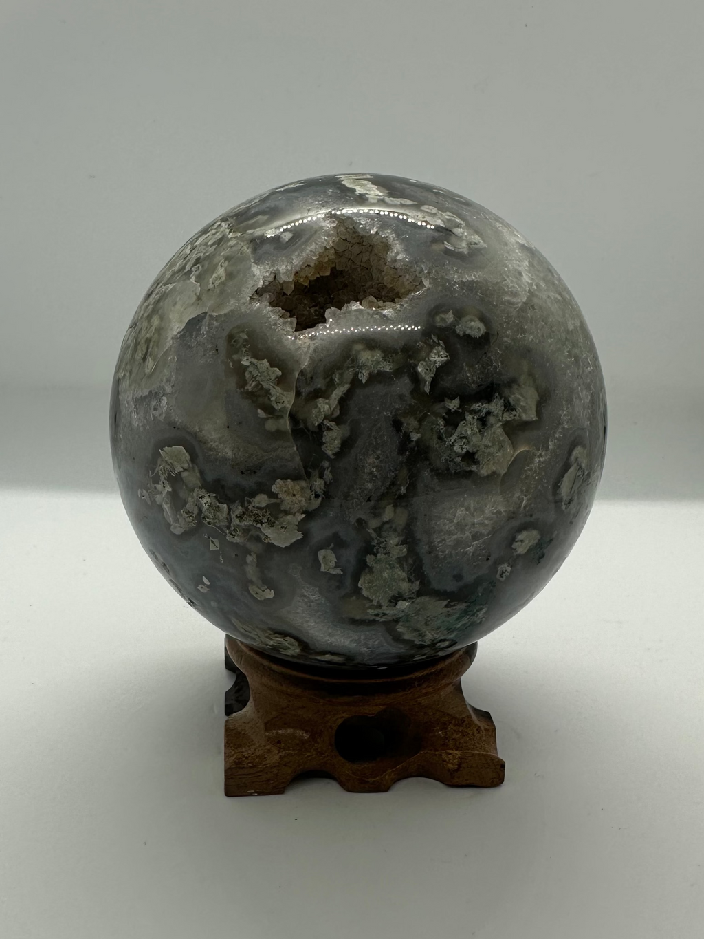 Moss Agate Sphere with Druzy – 98mm / 1.268kg