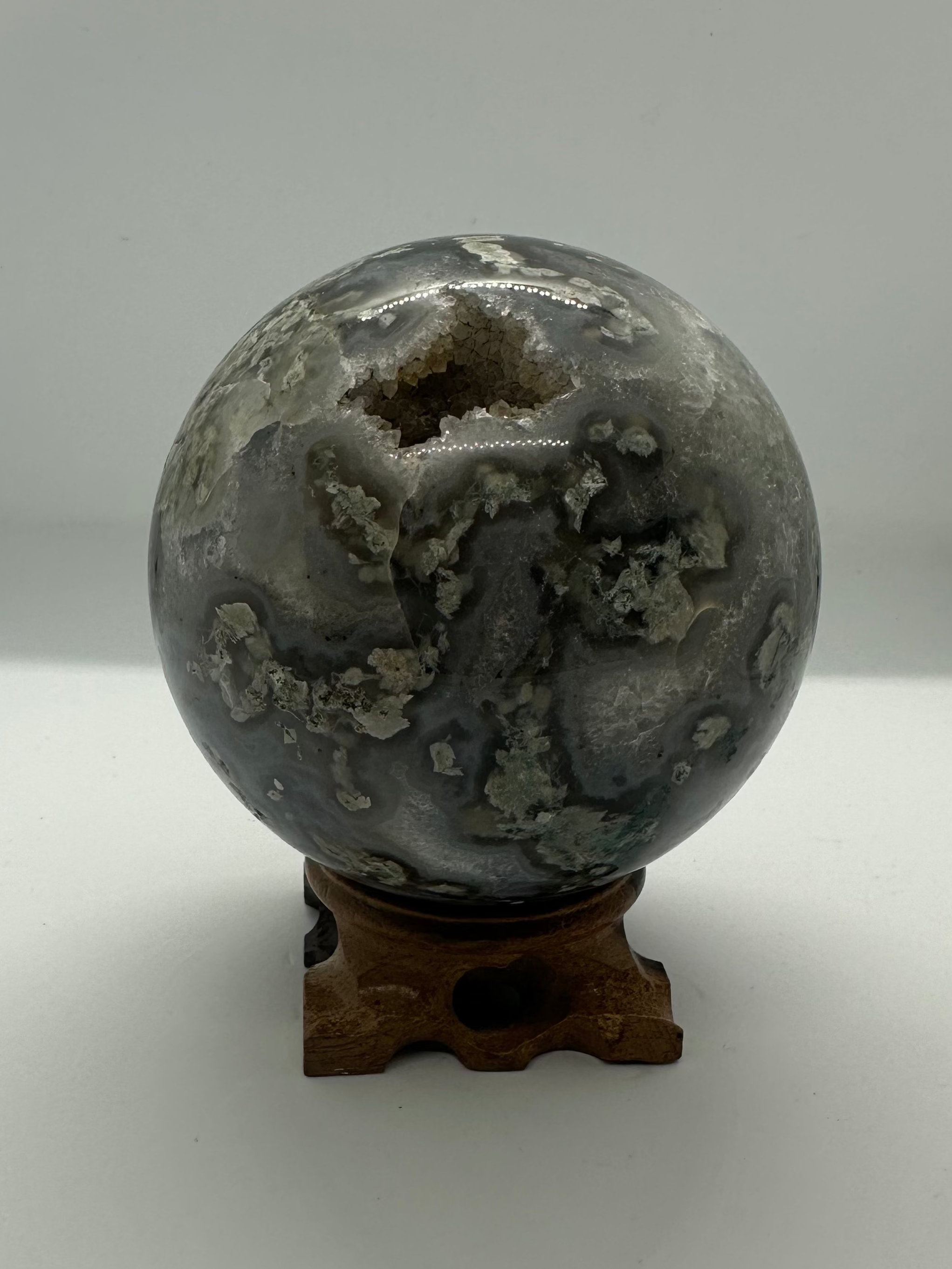 Moss Agate Sphere with Druzy – 98mm / 1.268kg