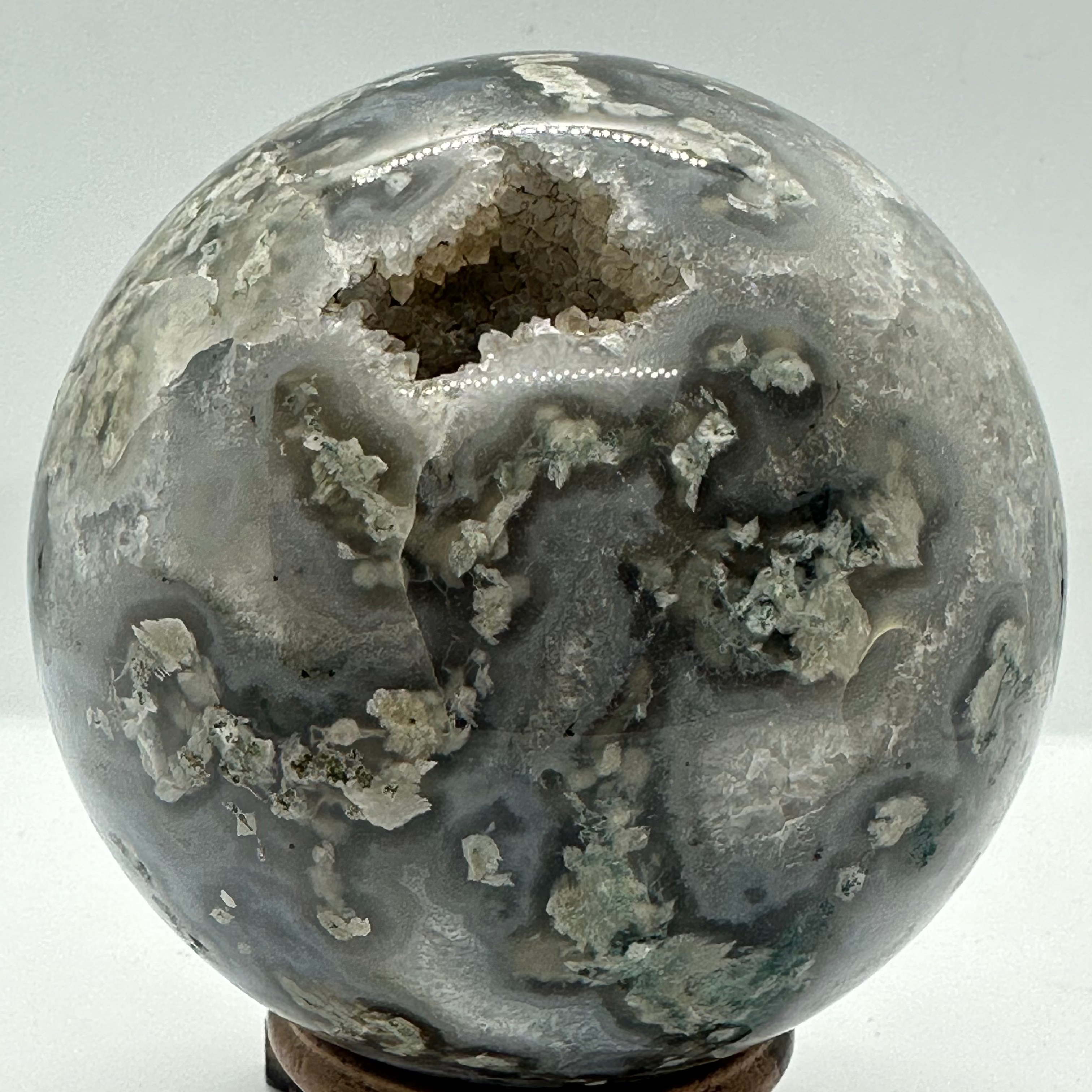 Moss Agate Sphere with Druzy – 98mm / 1.268kg