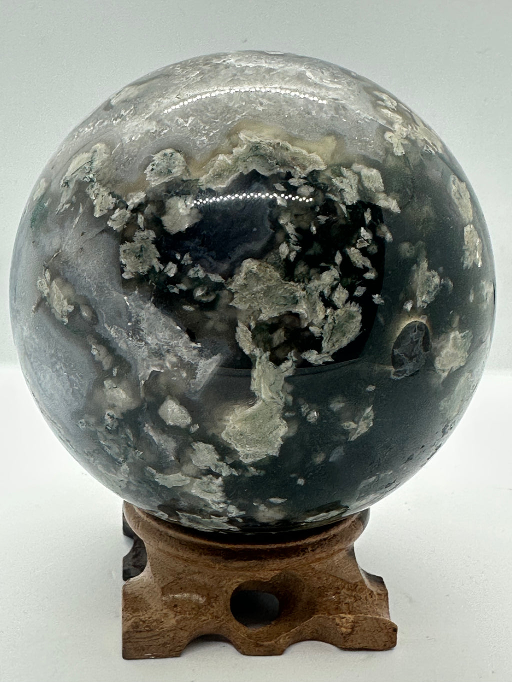 Moss Agate Sphere with Druzy – 98mm / 1.268kg