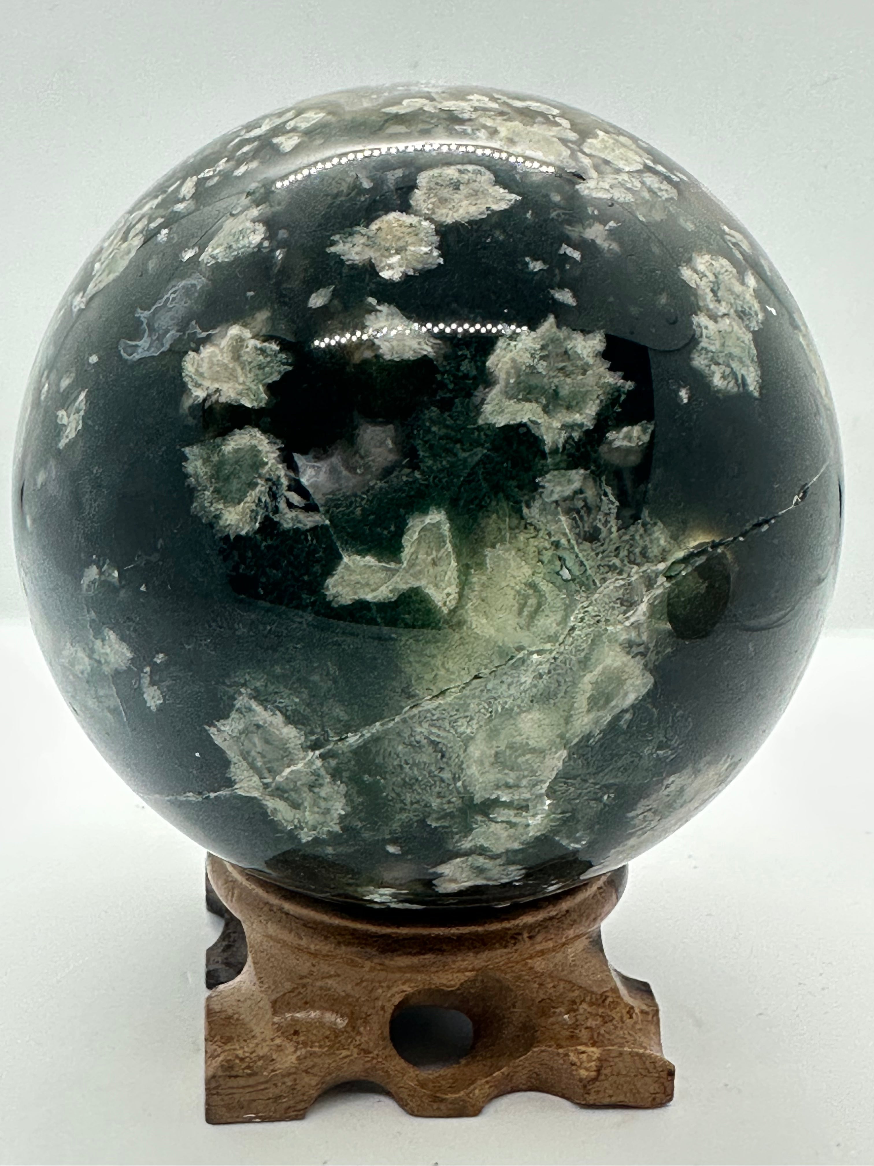 Moss Agate Sphere with Druzy – 98mm / 1.268kg