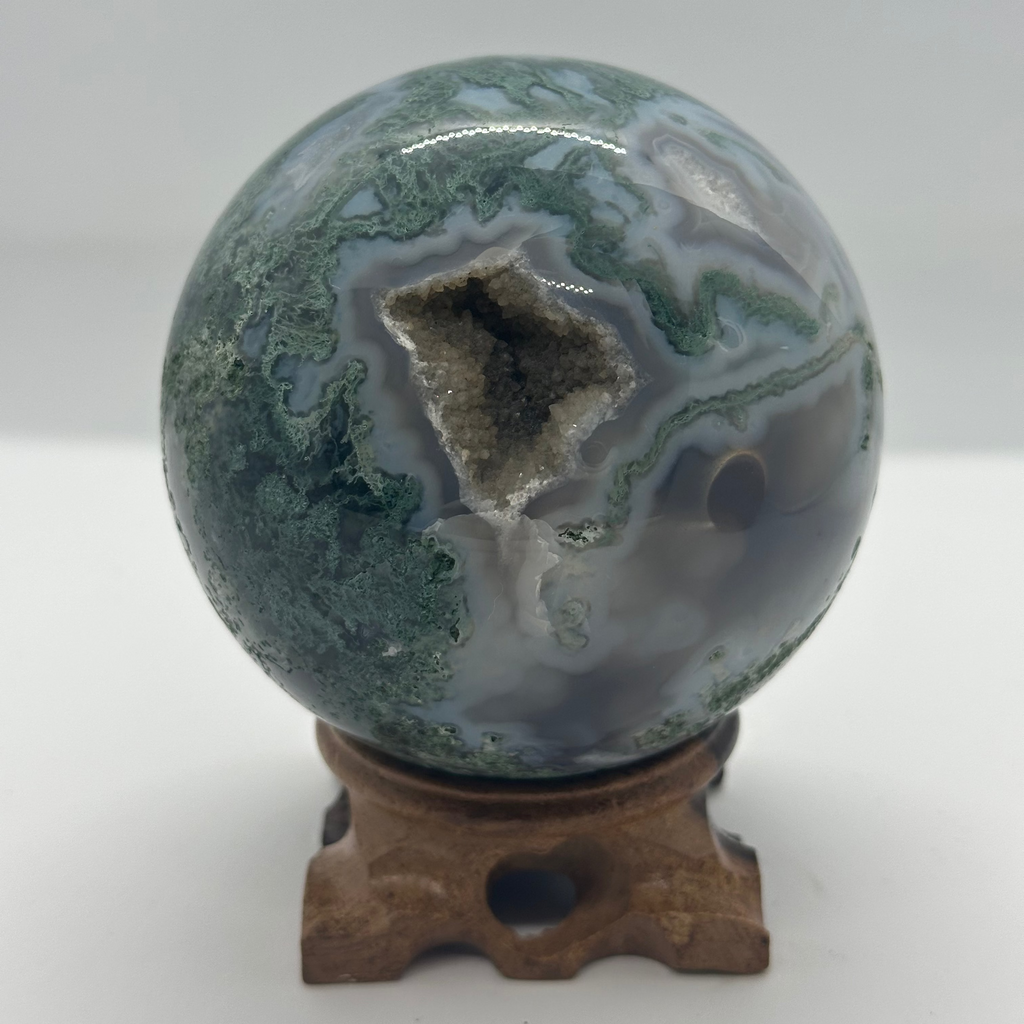 Moss Agate Sphere with Druzy – 88mm / 799g