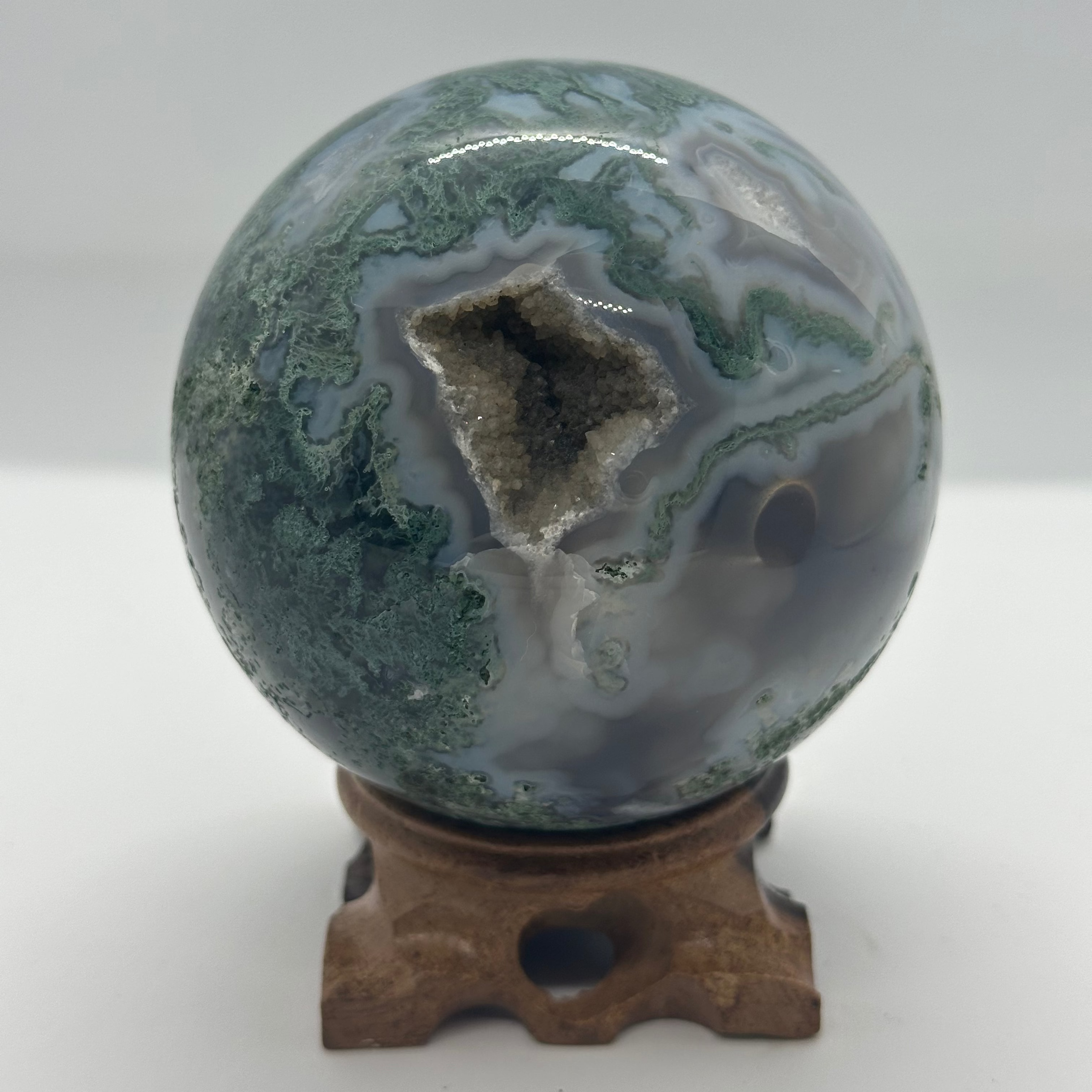Moss Agate Sphere with Druzy – 88mm / 799g