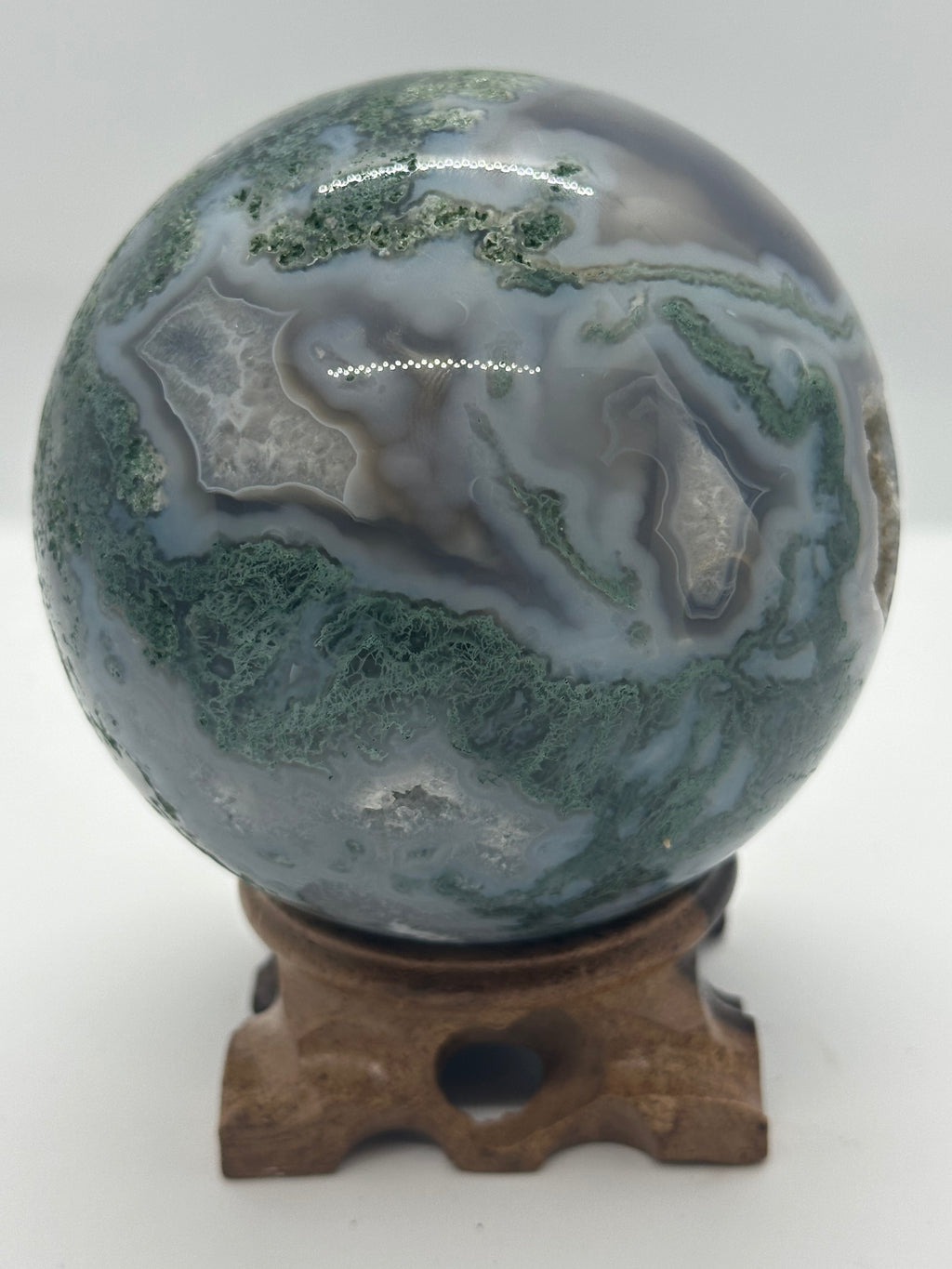 Moss Agate Sphere with Druzy – 88mm / 799g