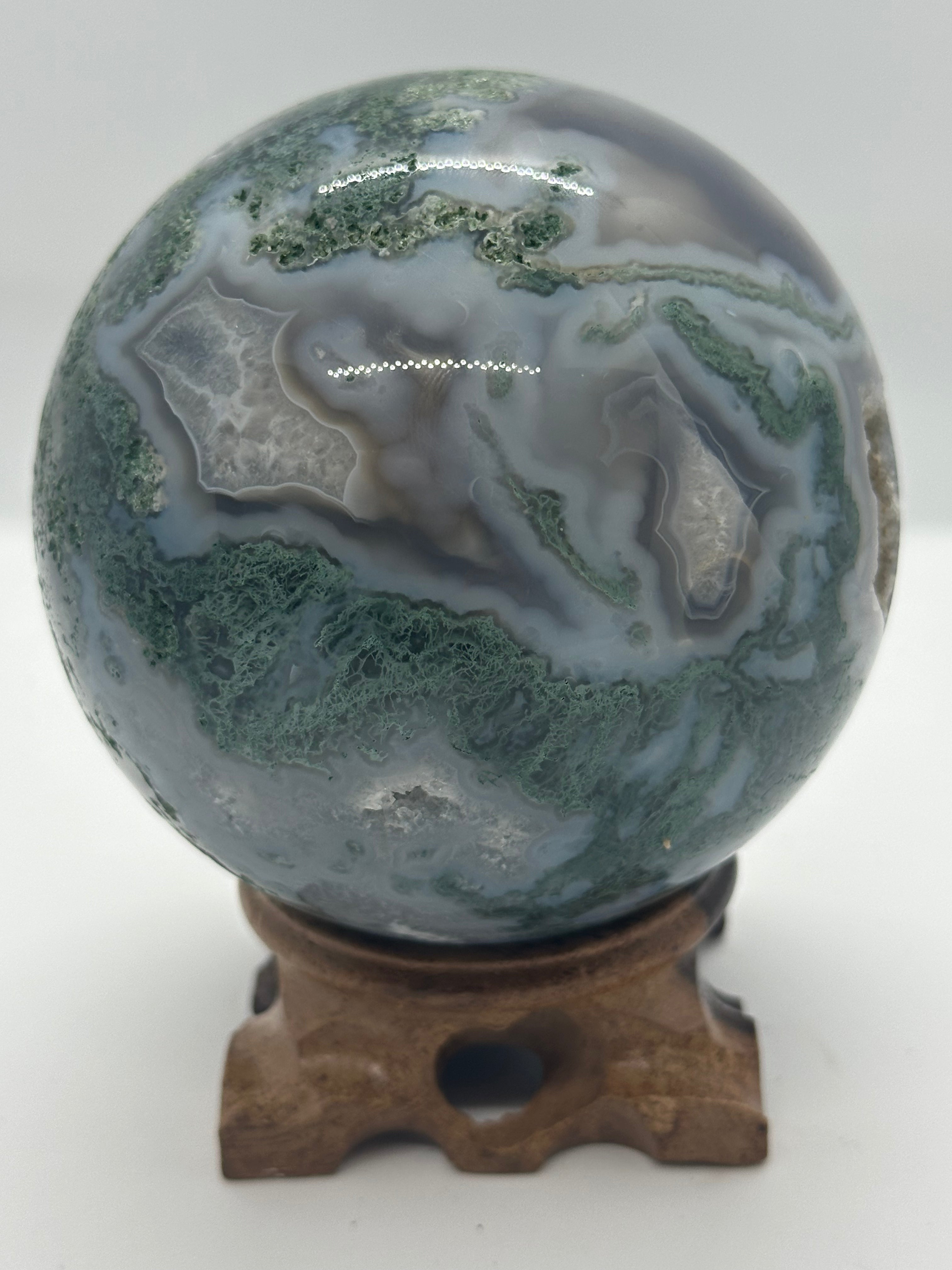 Moss Agate Sphere with Druzy – 88mm / 799g