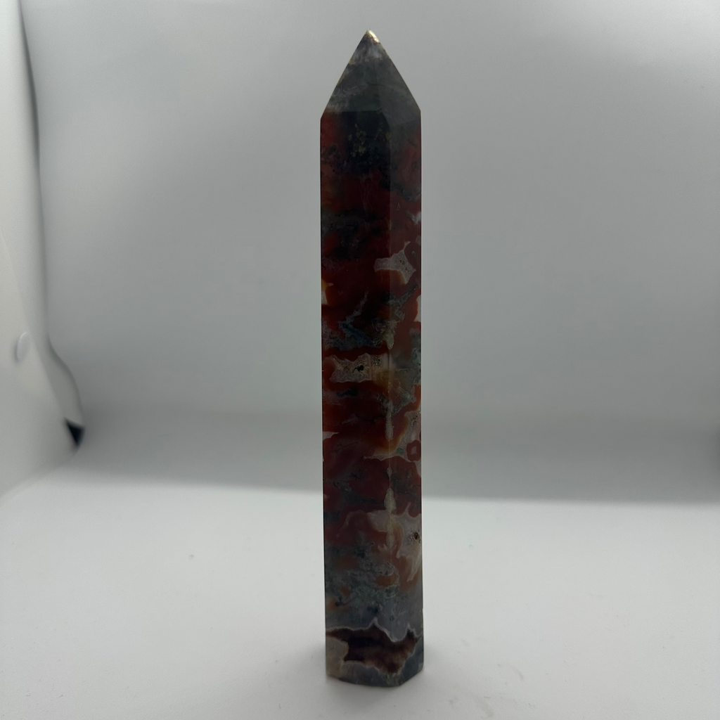 Red Moss Agate Tower with Druzy – 200mm / 351g