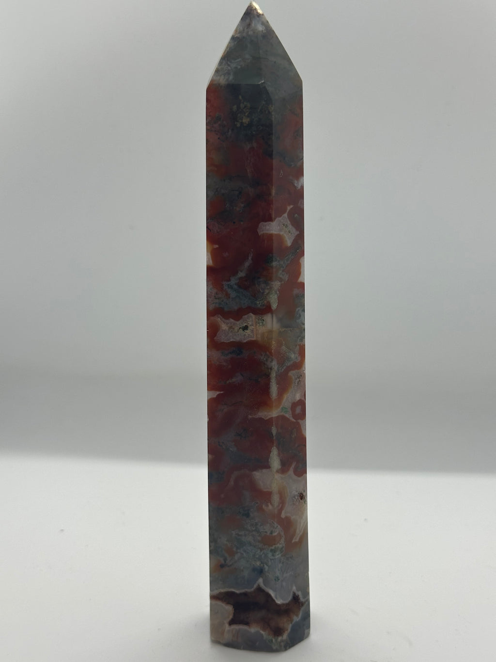 Red Moss Agate Tower with Druzy – 200mm / 351g