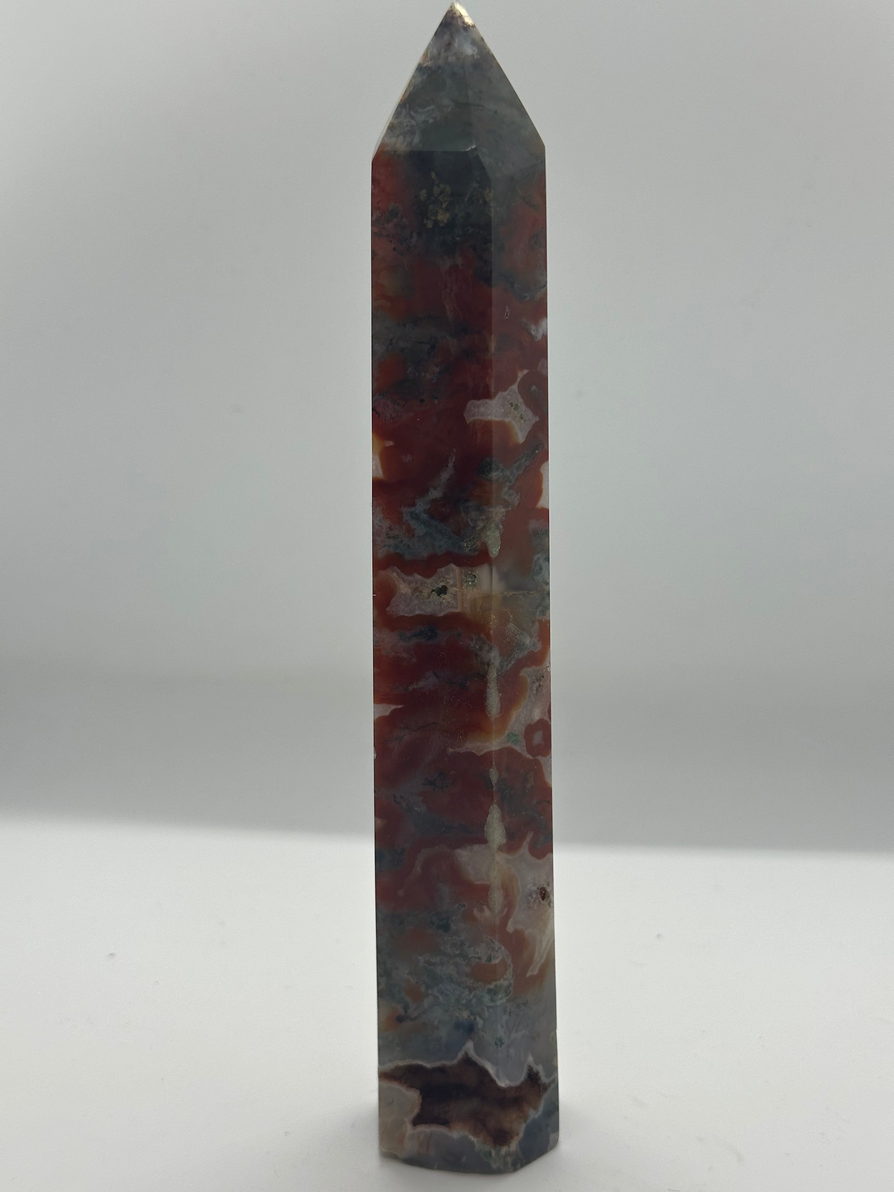 Red Moss Agate Tower with Druzy – 200mm / 351g