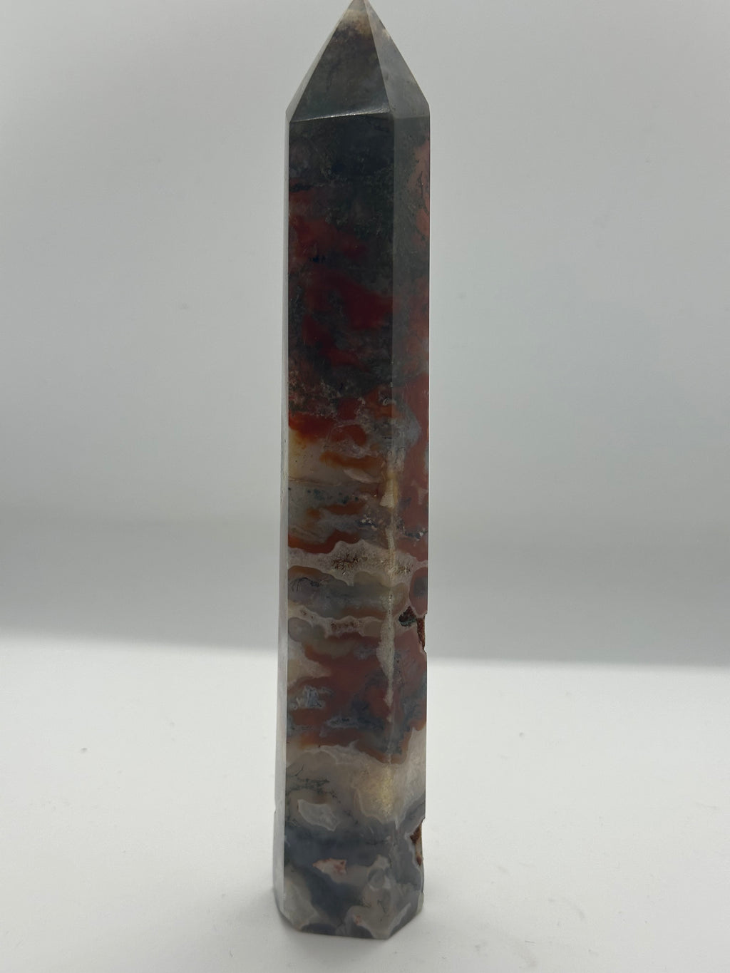 Red Moss Agate Tower with Druzy – 200mm / 351g