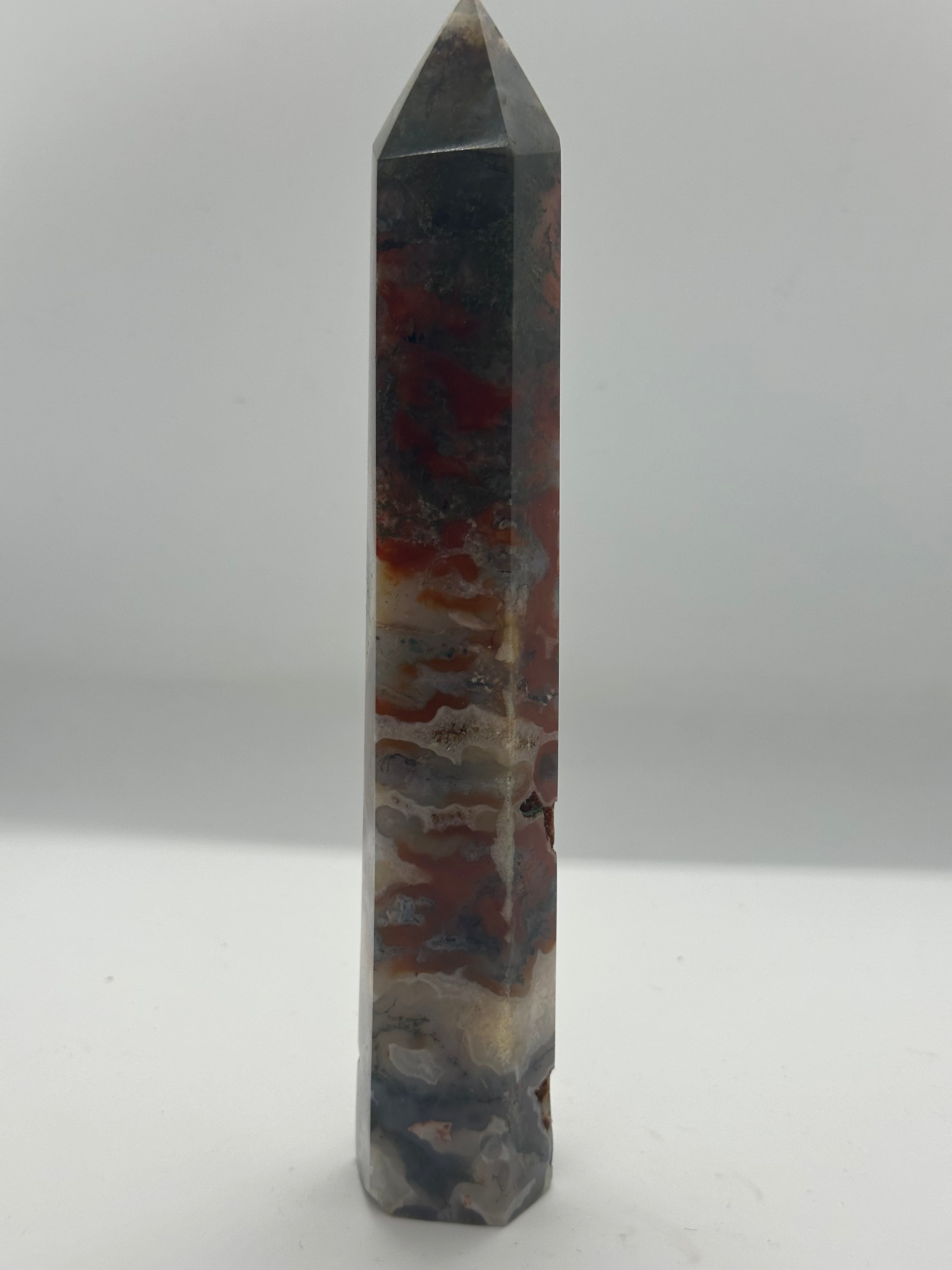 Red Moss Agate Tower with Druzy – 200mm / 351g