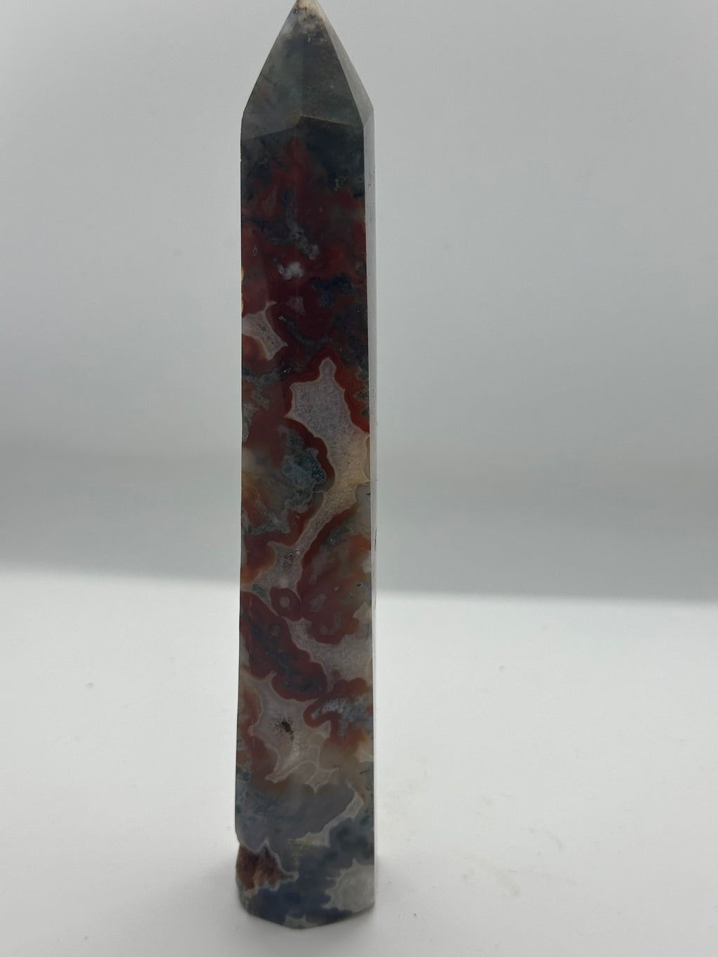 Red Moss Agate Tower with Druzy – 200mm / 351g