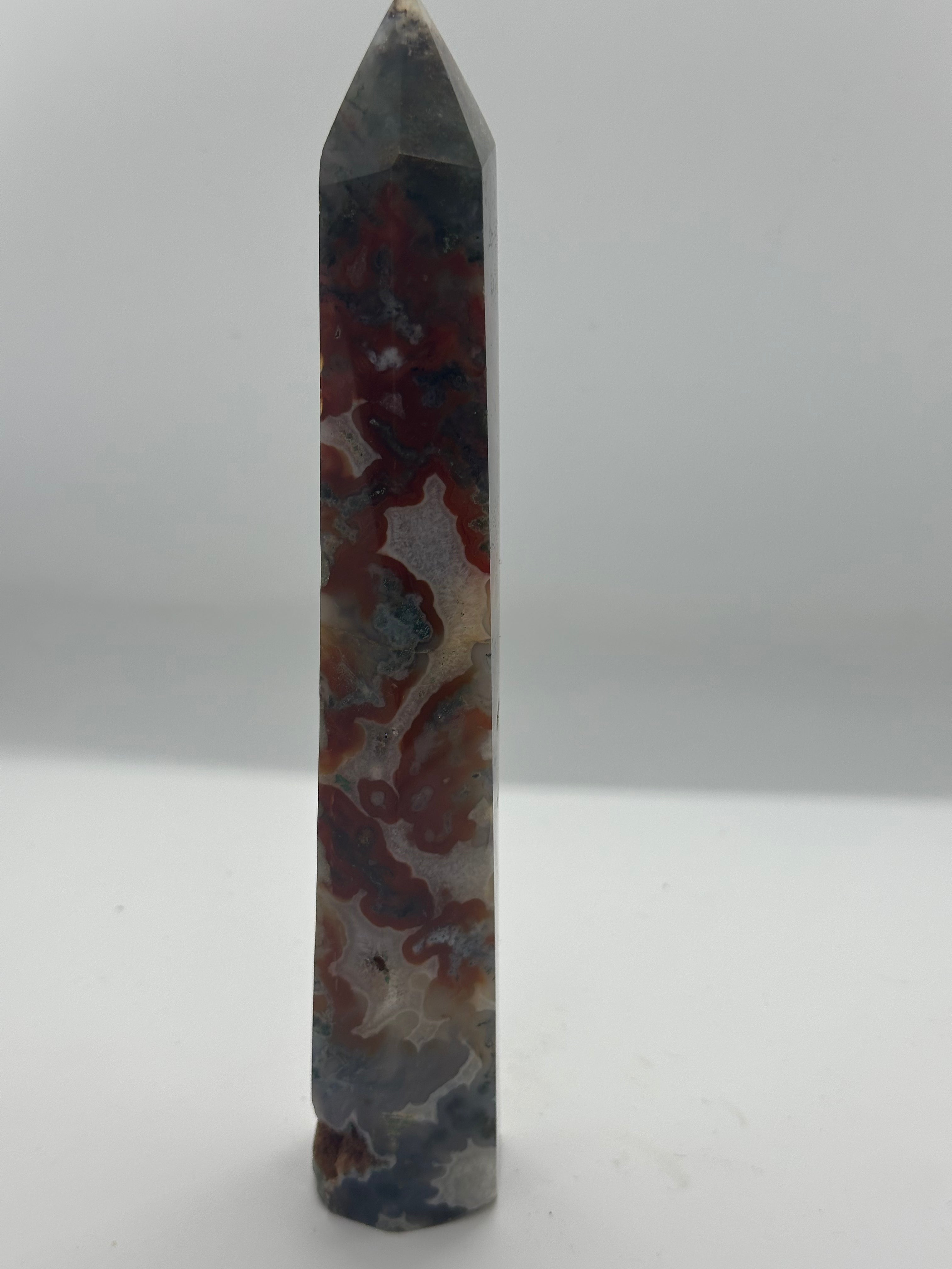Red Moss Agate Tower with Druzy – 200mm / 351g