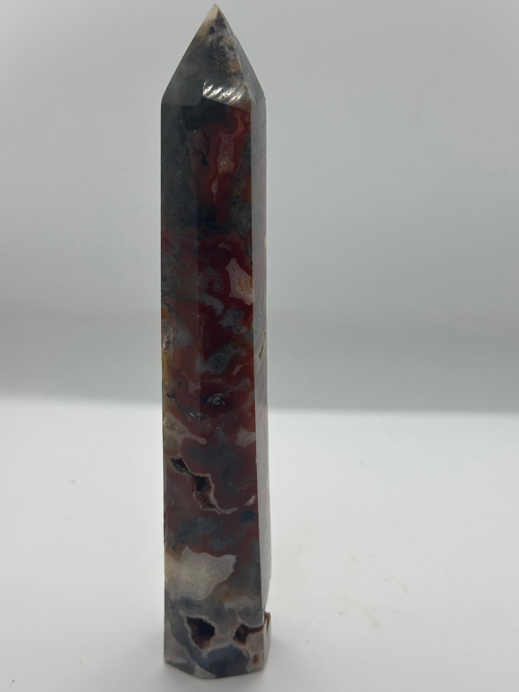Red Moss Agate Tower with Druzy – 200mm / 351g