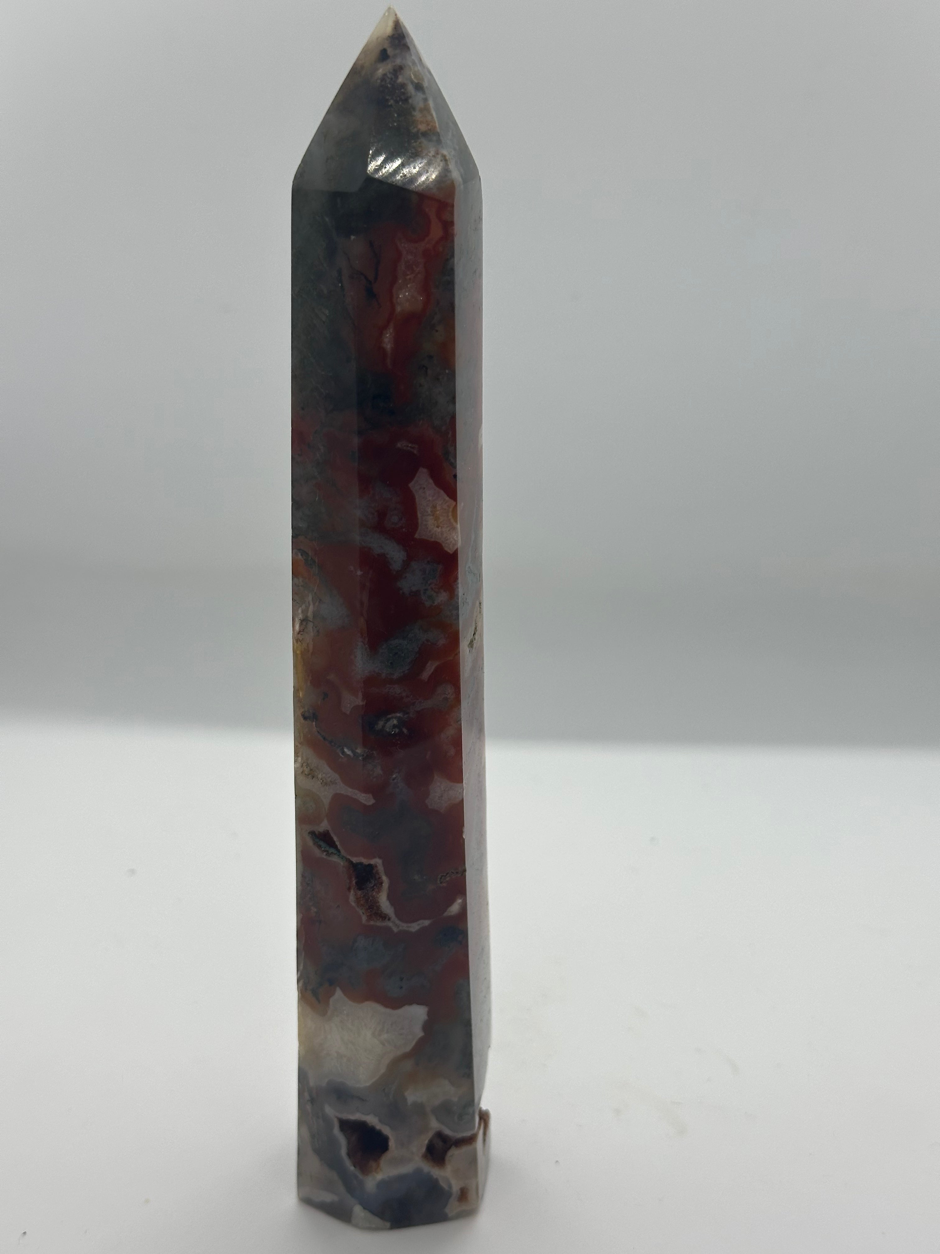 Red Moss Agate Tower with Druzy – 200mm / 351g