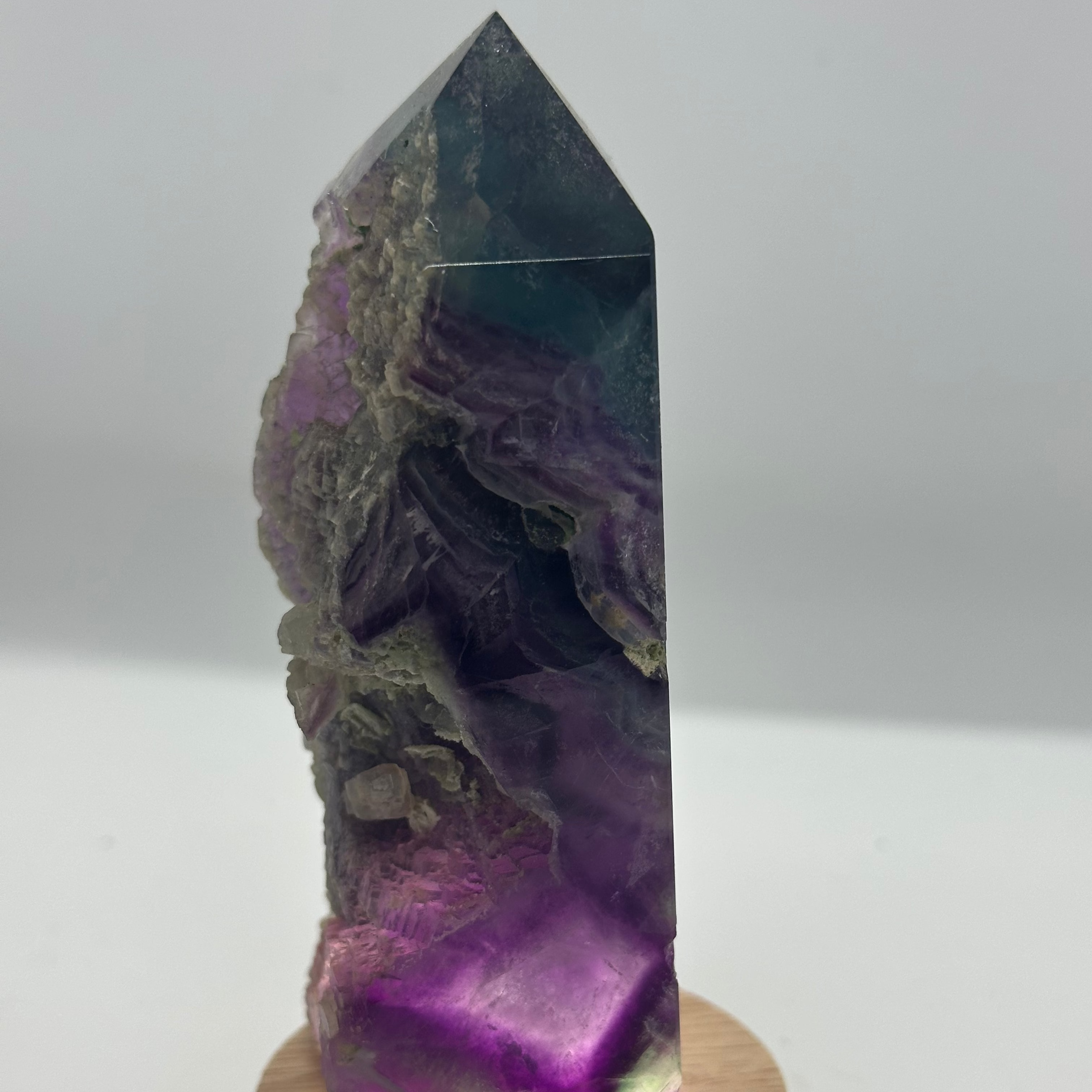 Fluorite Tower with Raw Edge and Druzy – 120mm / 394g