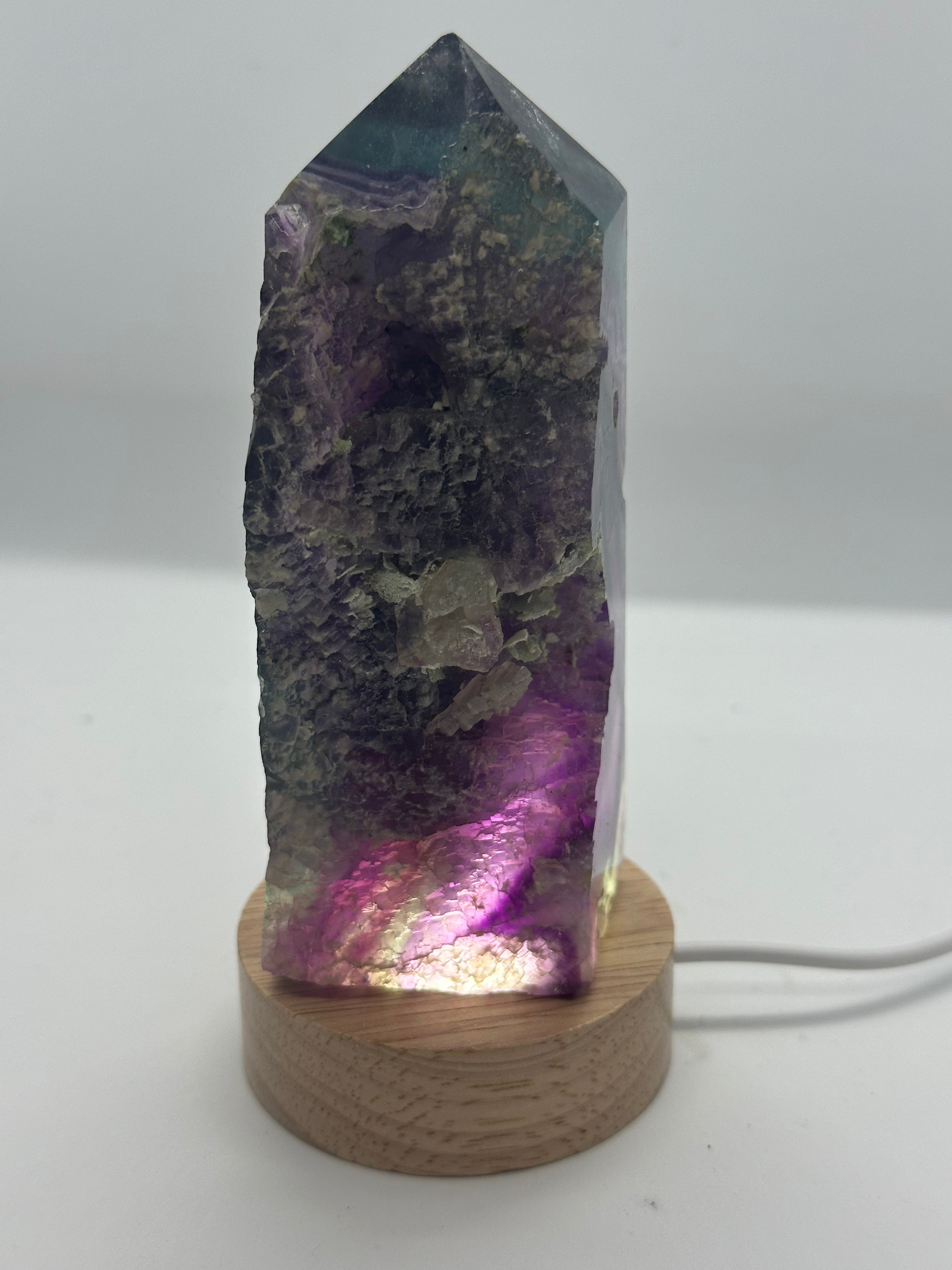 Fluorite Tower with Raw Edge and Druzy – 120mm / 394g