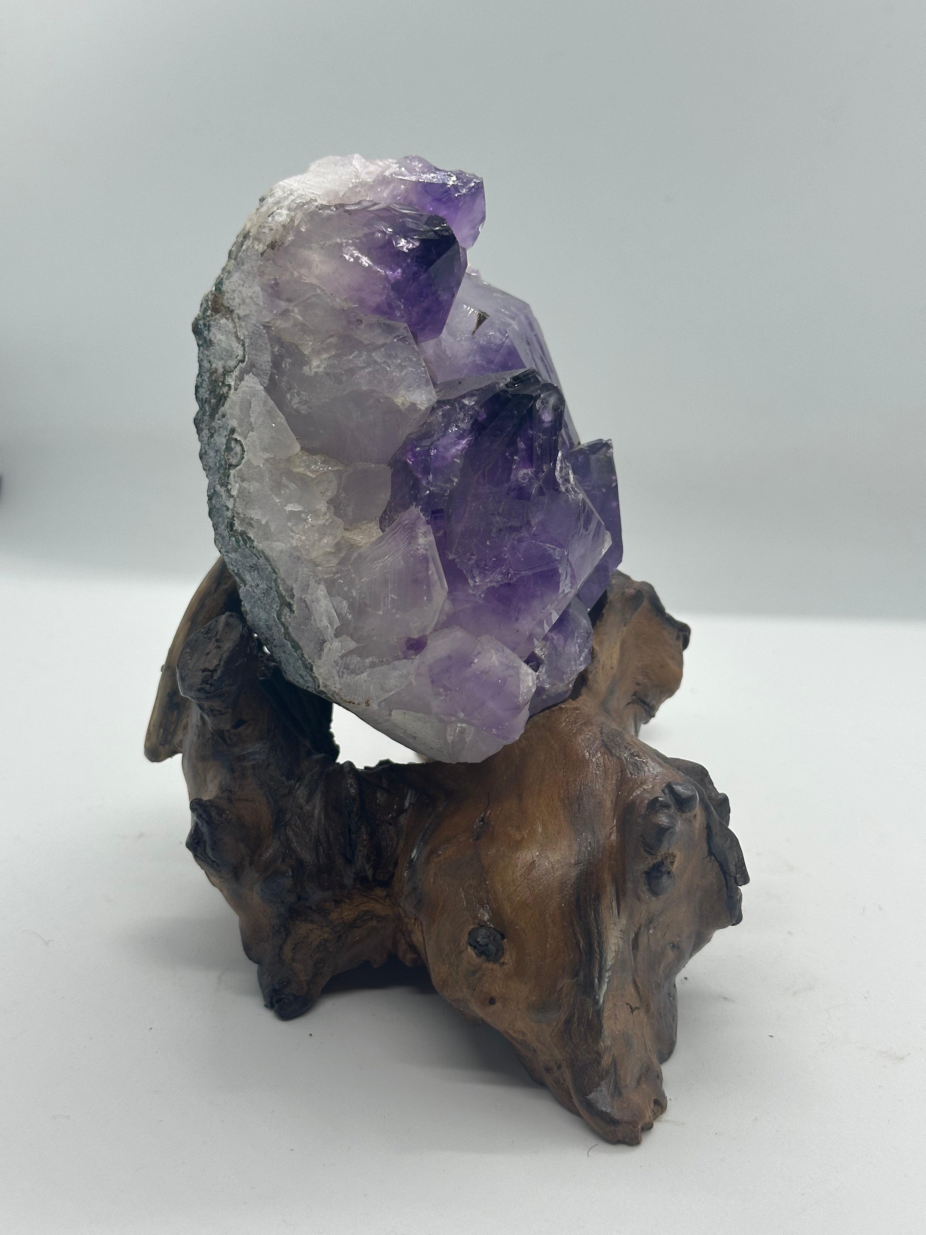 Amethyst Raw Specimen with Custom Wooden Stand – 1.205kg