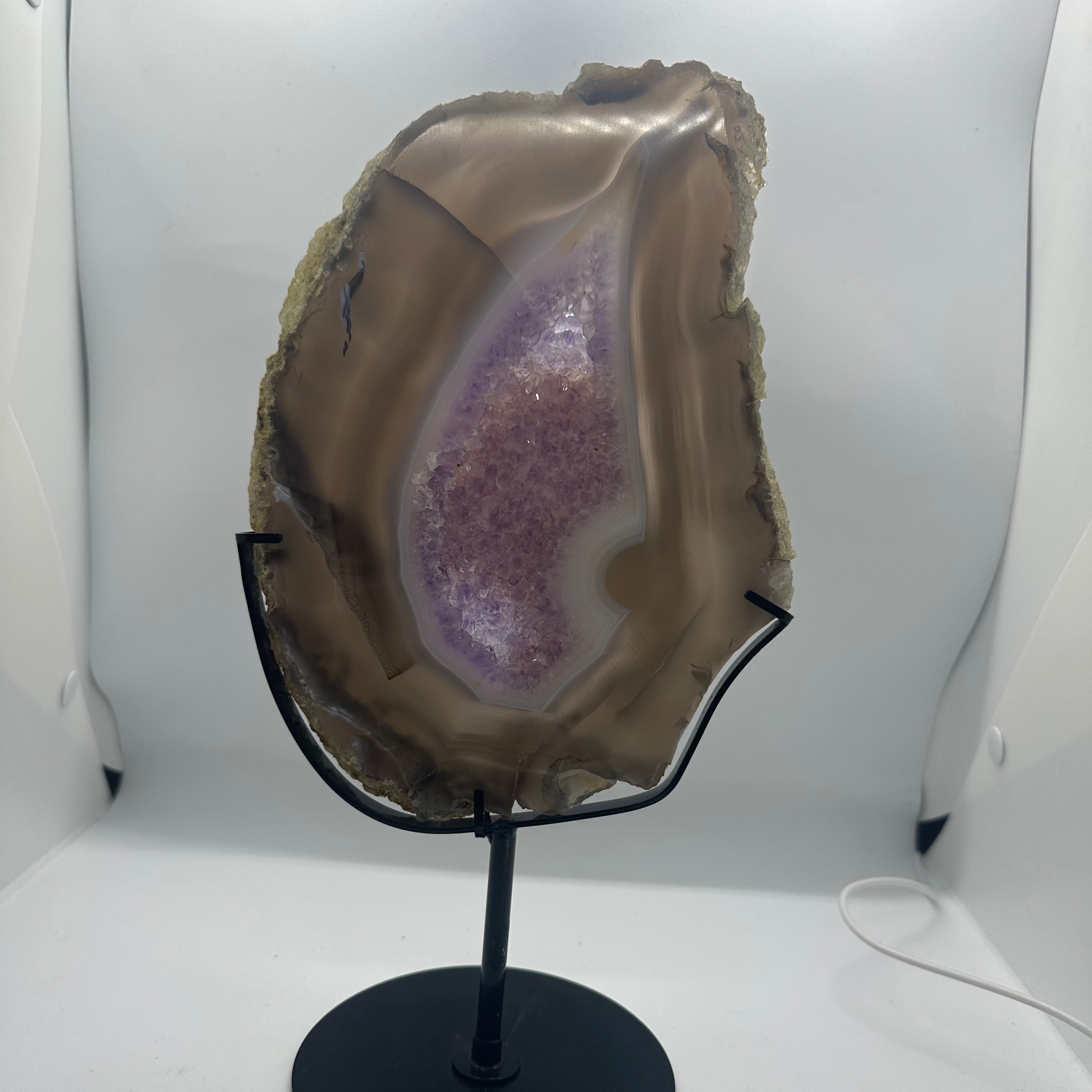 Amethyst Agate Slab with Custom Stand – 1.126kg